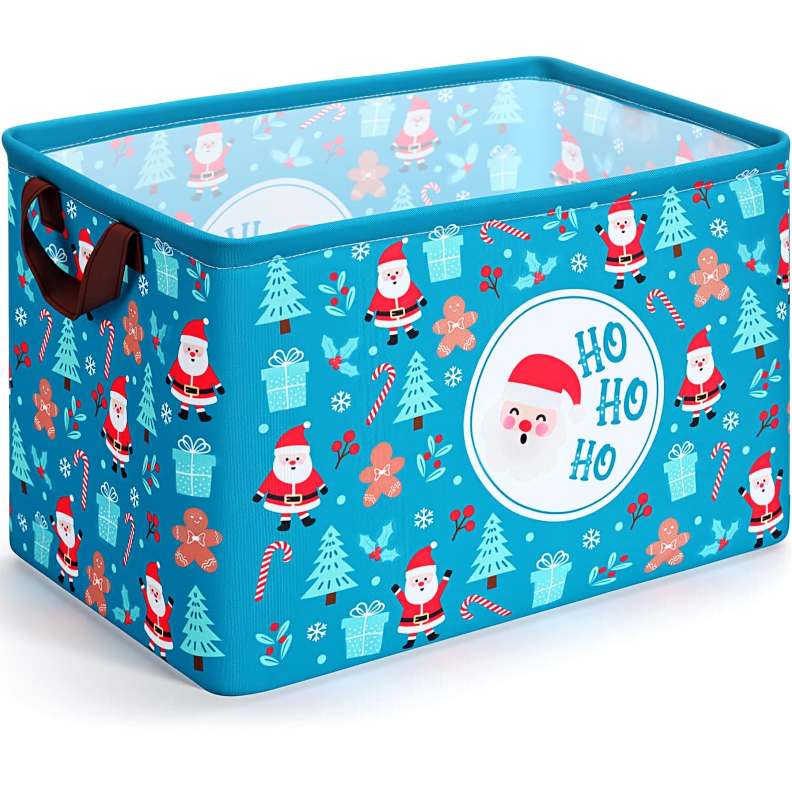 Seeloowy Christmas Storage Basket Waterproof Storage Basket with Handle Foldable Rectangular Children's Clothes and Toy Bookshelf Organization Christmas Party Decoration (Santa Claus)