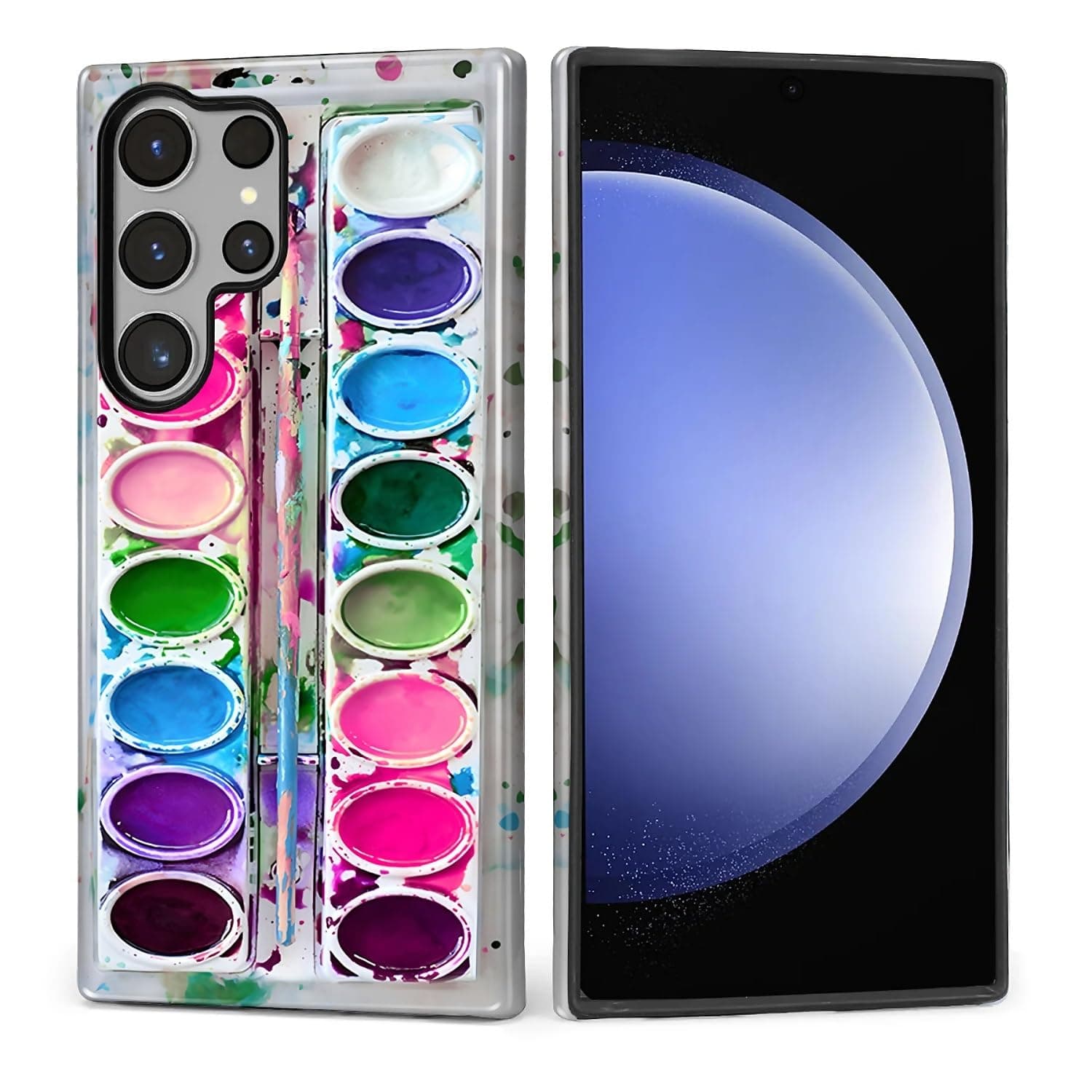 MQJCYB Case for Samsung Galaxy S23 Ultra, Hybrid Heavy Duty 2 in 1 Full Body Rugged Shockproof Protection Glossy Case for Samsung Galaxy S23 Ultra Watercolor Palette
