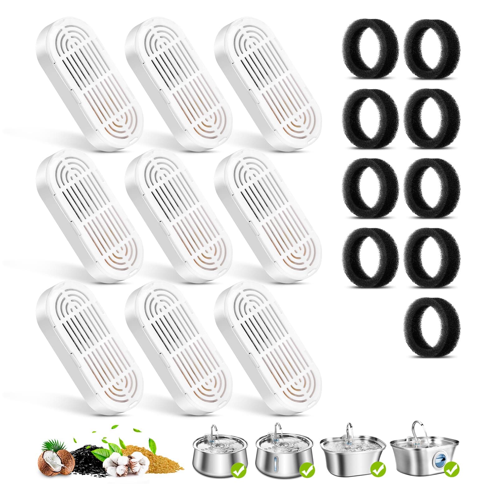 9 Pack Replacement Filters & Pre-Filter Sponges for 134oz/4L Automatic Pet Water Fountain, ZEKIRY Cat Water Fountain Filter, Quadruple Filtration Pet Fountain Filters Replacement for Cats and Dogs