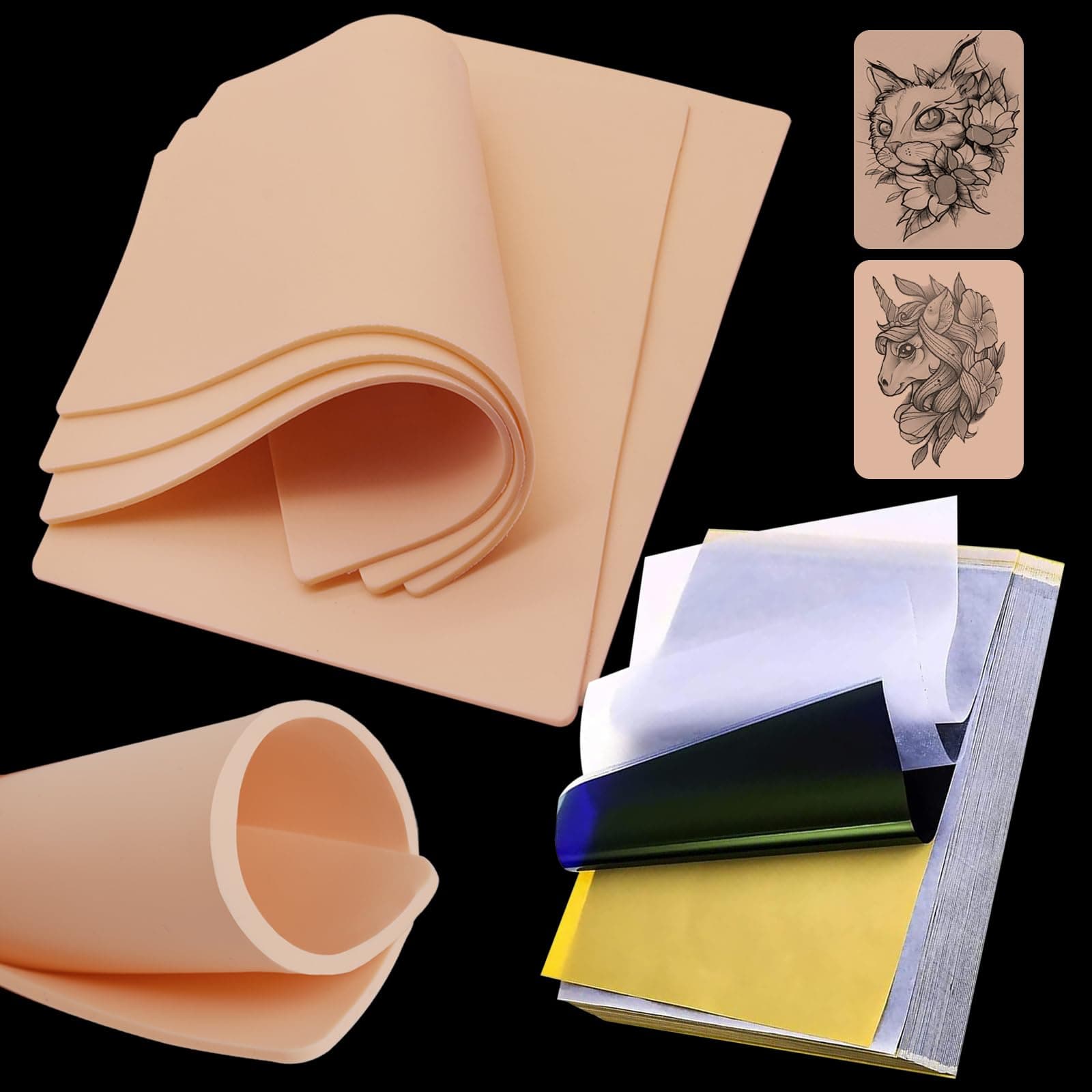 Tattoo Practice Skins 3MM with Transfer Paper - Autdor 25Pcs Thick Fake Skin and Stencil Paper Kit Includes 20Pcs Tattoo Papers and 5Pcs Double Sided Blank Tattoos Skin Practice 3mm