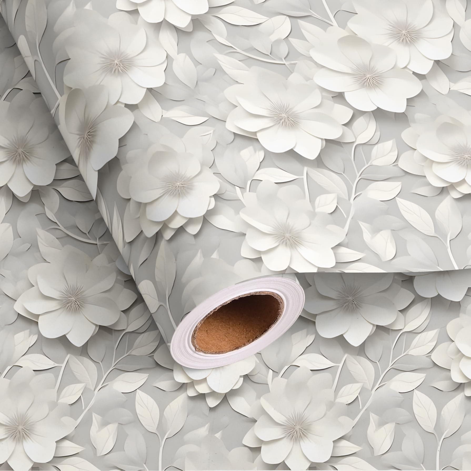 Dtiafu Wedding Wrapping Paper Roll - 3D White Floral Design for Valentine's Day Wedding Birthday Holiday Gifts Total 28.5sq.ft