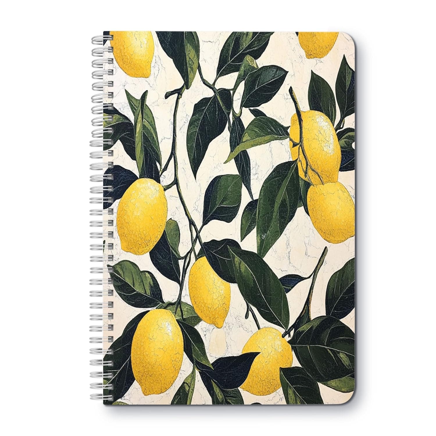 Spiral Notebook Lined College Lined Journal Composition School,College & Office Supplies,100 Pages,5.71x 8.26 in - Lemon - Themed Pattern With Dark Green Foliage
