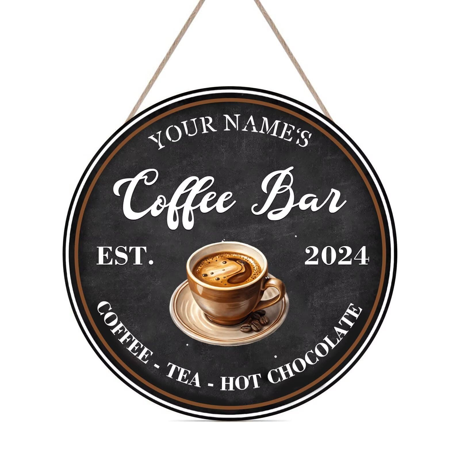 Custom Coffee Bar Sign Rustic Wood Farmhouse Coffee Bar Station Wall Decor Round Wood Plaque Hanging Sign for Home, Cafe, Coffee Station, Kitchen Coffee Bar Wall Decor Housewarming Gifts 14x14 in