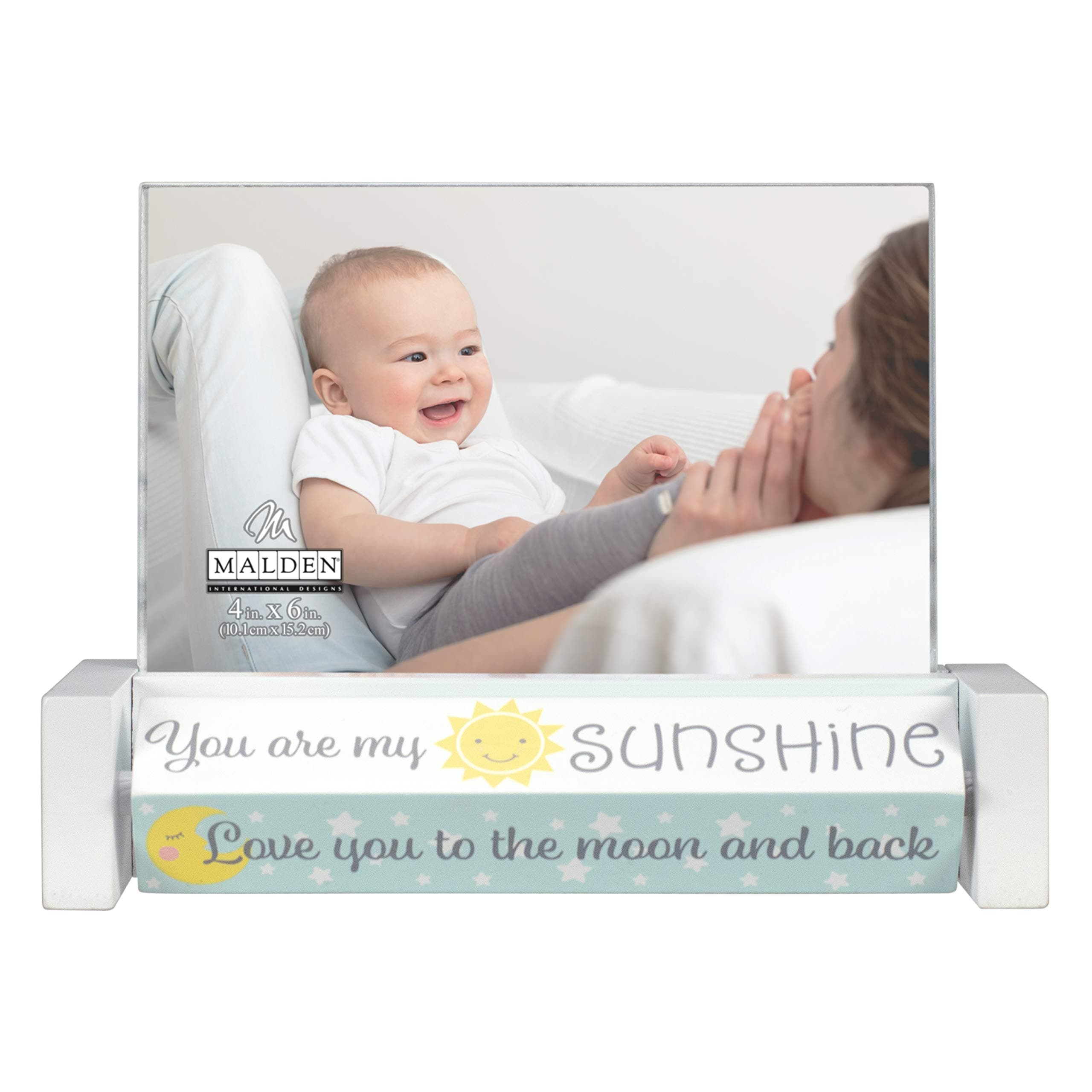 Malden International Designs Baby 4x6 Photo Frame Spin Quotes 4 Titles MDF Wood White Mint Yellow Gray Pink