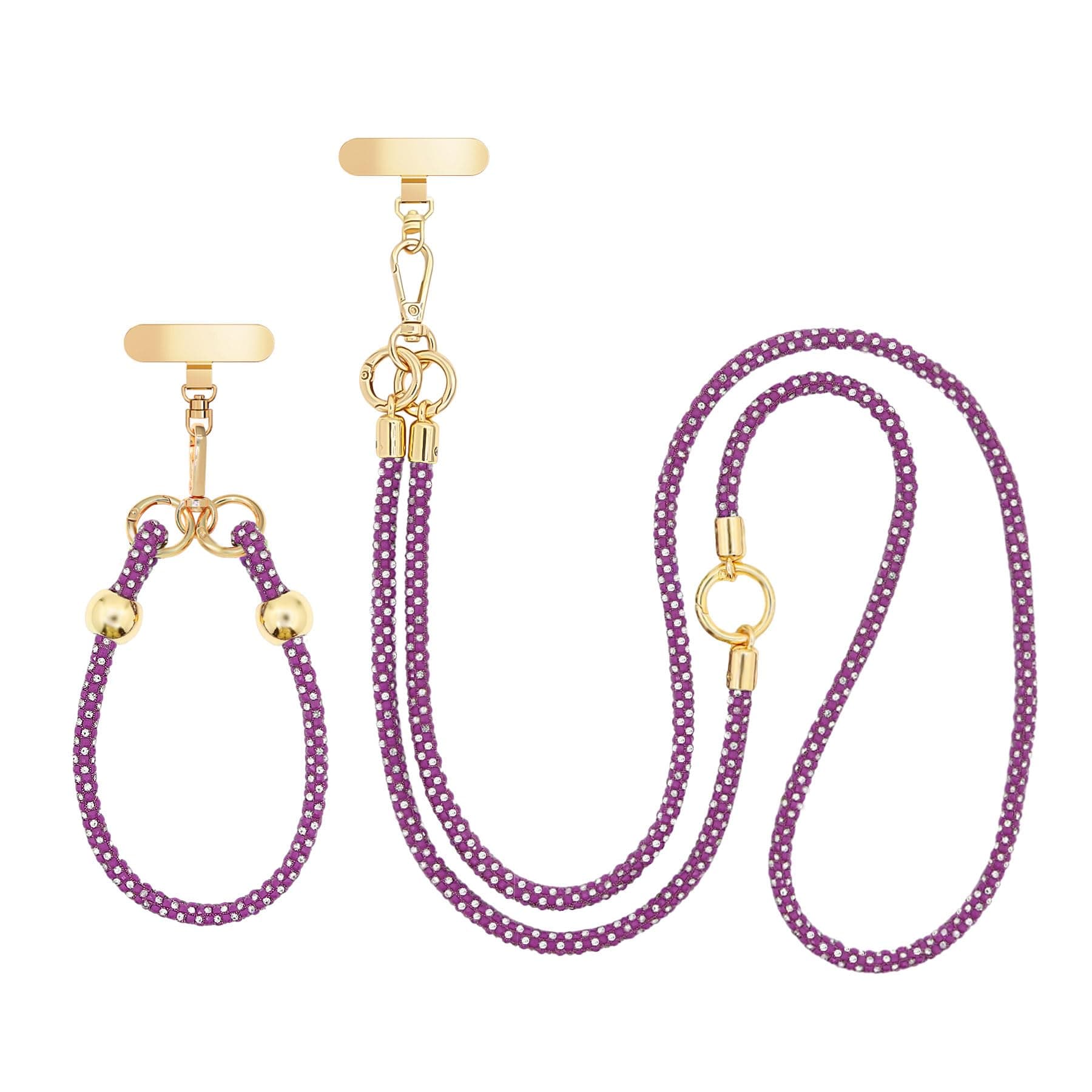 FUAHXYES Crystal Phone Strap Crossbody and Wrist Lanyard, Anti Theft Layered & Wrist Strap Cell Phone Neck for Women (Dark Purple)