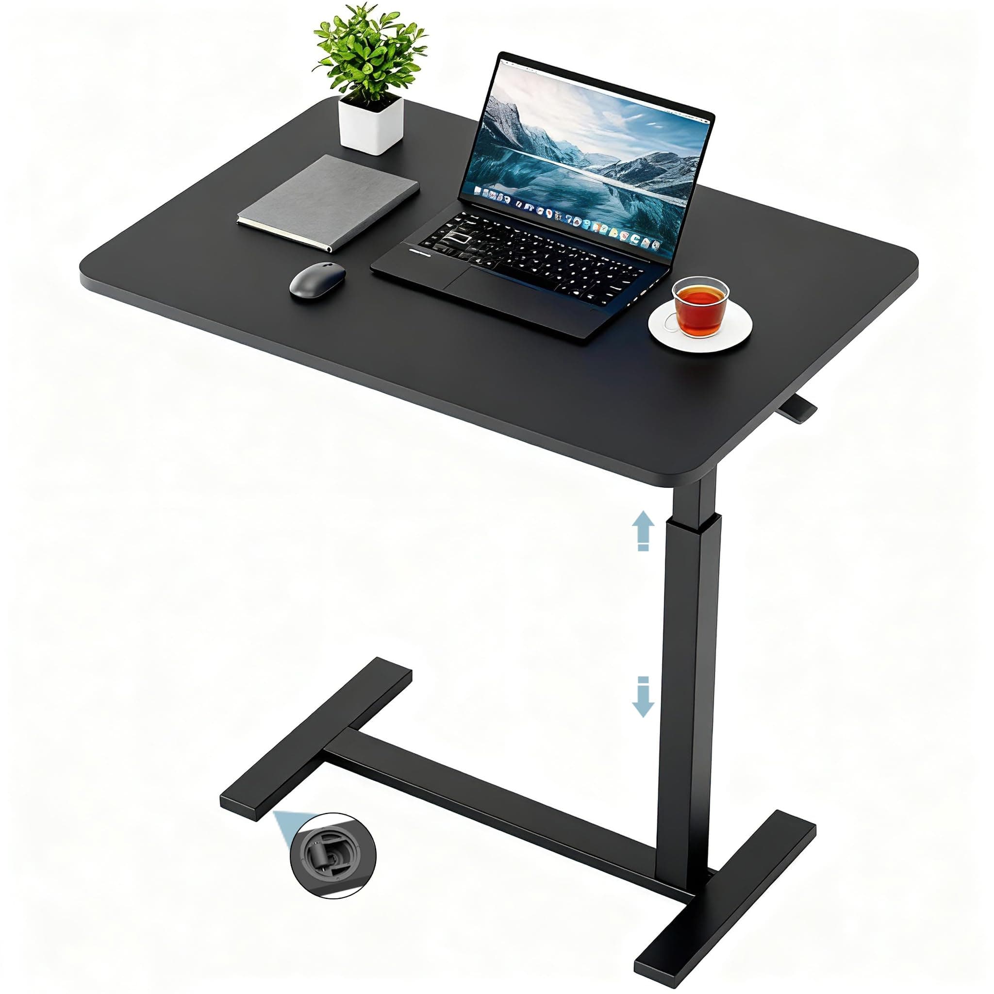 CROWNFURN Overbed Bedside Table with Hidden Casters,Adjustable Hospital & Home Use Bed Table, Rolling Laptop Table, Mobile Standing Desk,Black