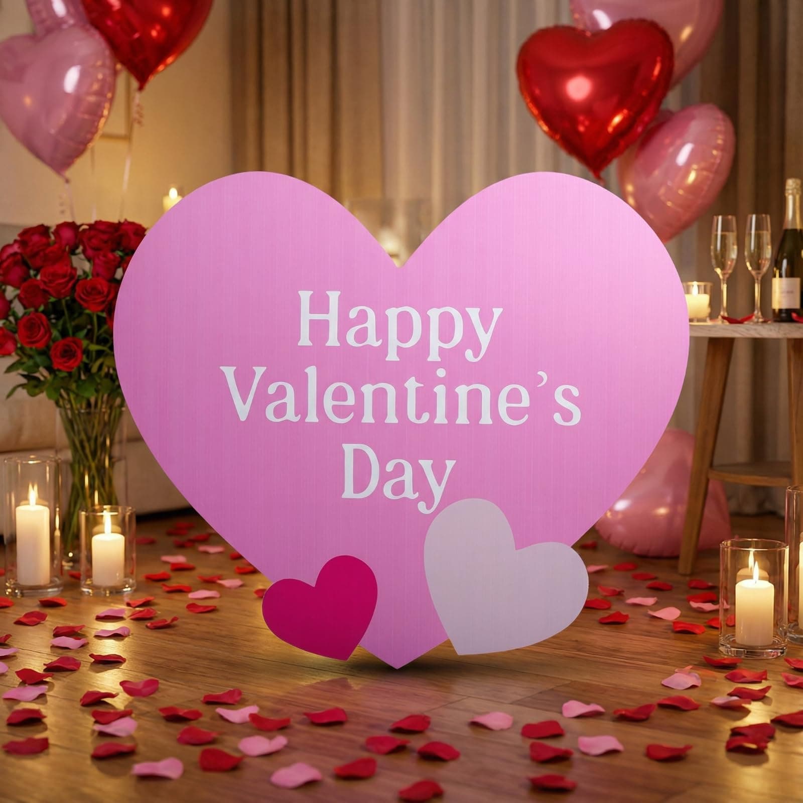 Bucherry 1 PC 3.8 ft Valentine's Day Pink Heart Cardboard Cutout Stand-up Life Size Valentine's Day Party Decoration Backdrop Photo Prop Stand up for Anniversary Wedding Engagement Party Decoration