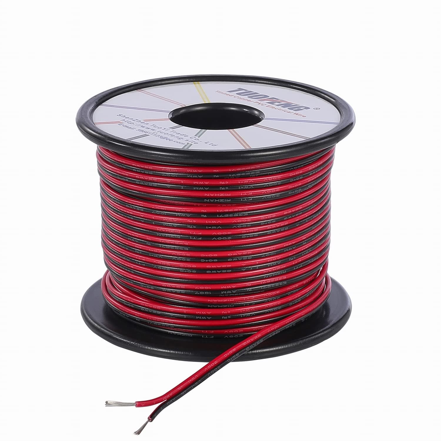 TUOFENG 22awg Electrical Wire 100 ft 22 Gauge Led Wire 2 Pin Extension Cable Wire Red Black Wires 12V/24V DC Cable for Led Strips Single Colour