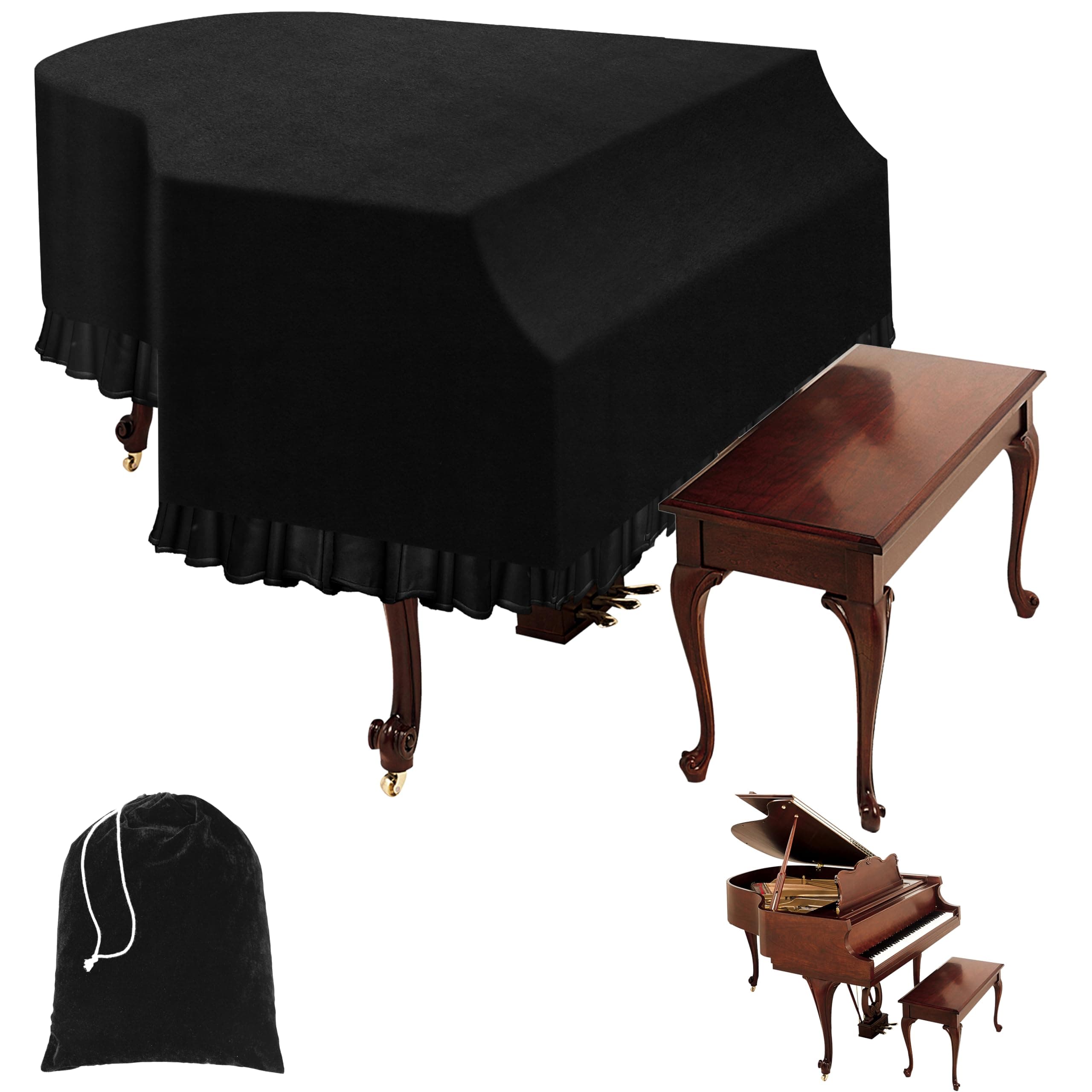 Grand Piano Keyboard Dust Cover, Music Stretchy Dirt Proof Keyboard Cover With Durable Elastic & Cord Lock Must Have Piano Accessories