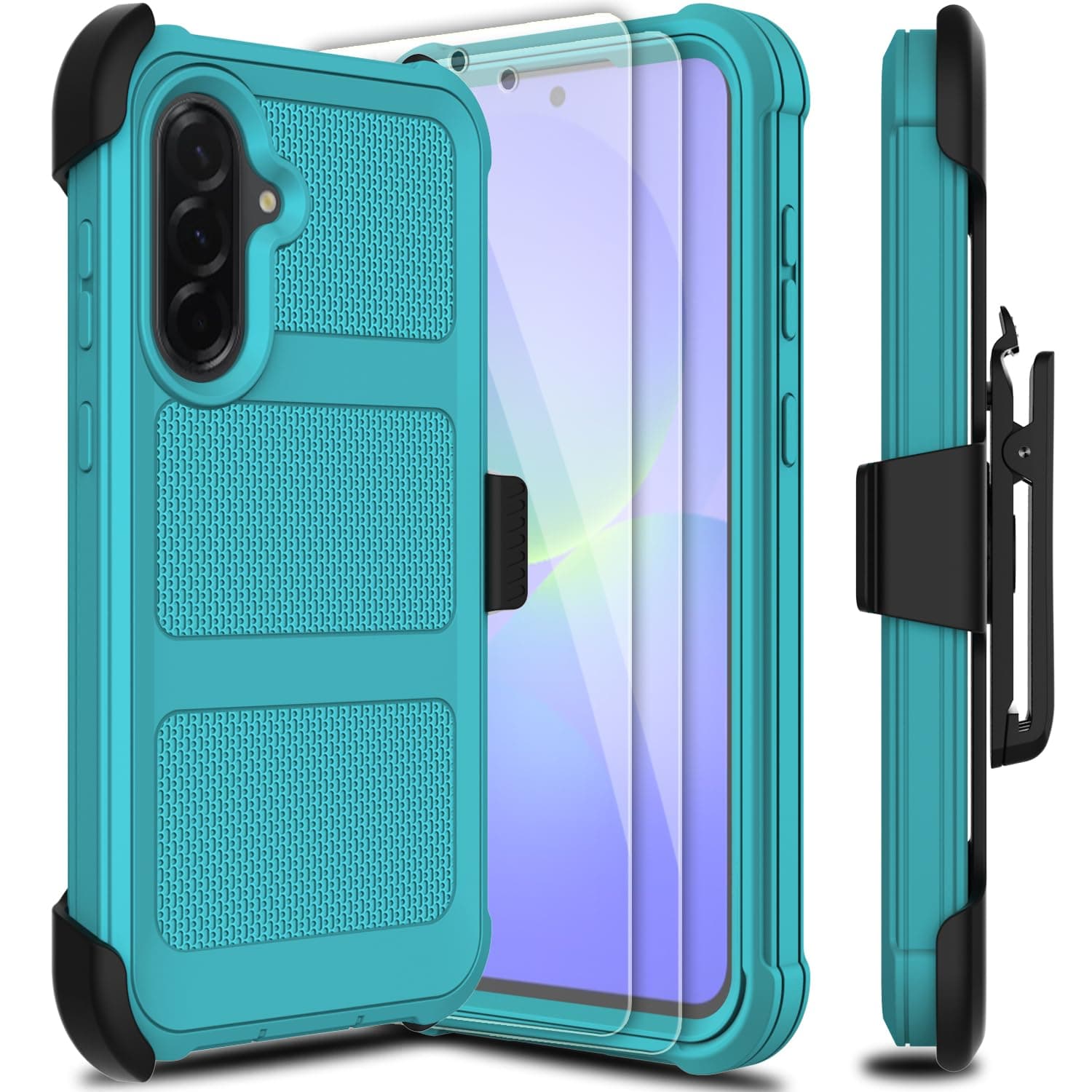 Leptech for Samsung Galaxy A36 5G Case with 2 Pack Tempered Glass Screen Protector, [Holster Series] Belt Clip Hard Tough Heavy Duty Rugged Shockproof Protective Cell Phone Case (Blue Green)