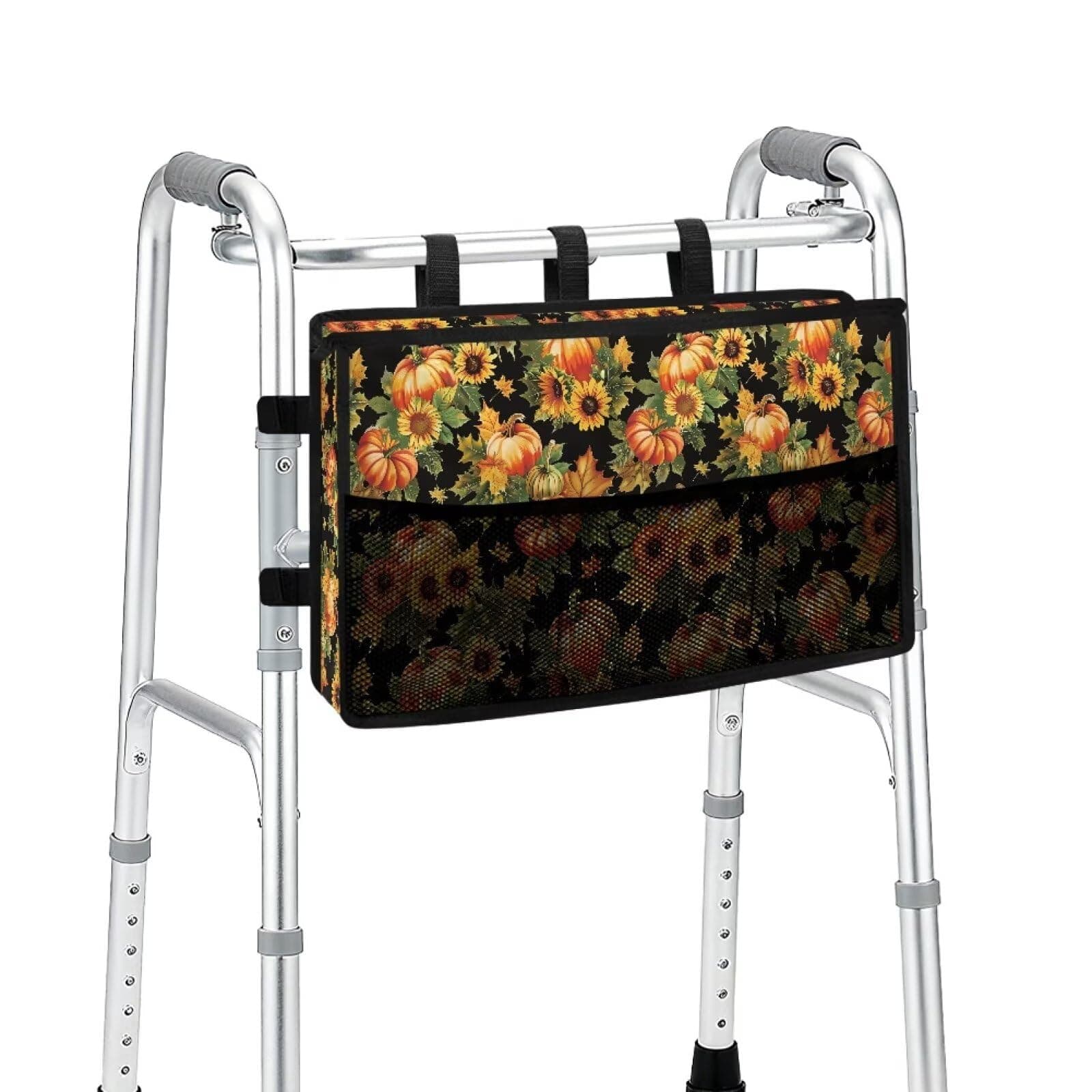 Puganiruo Basket for Walker Sunflower Pumpkin Rollator Walker Accessories Organizer Large Capacity Storage Bag with Multi Pockets for Folding Walkers
