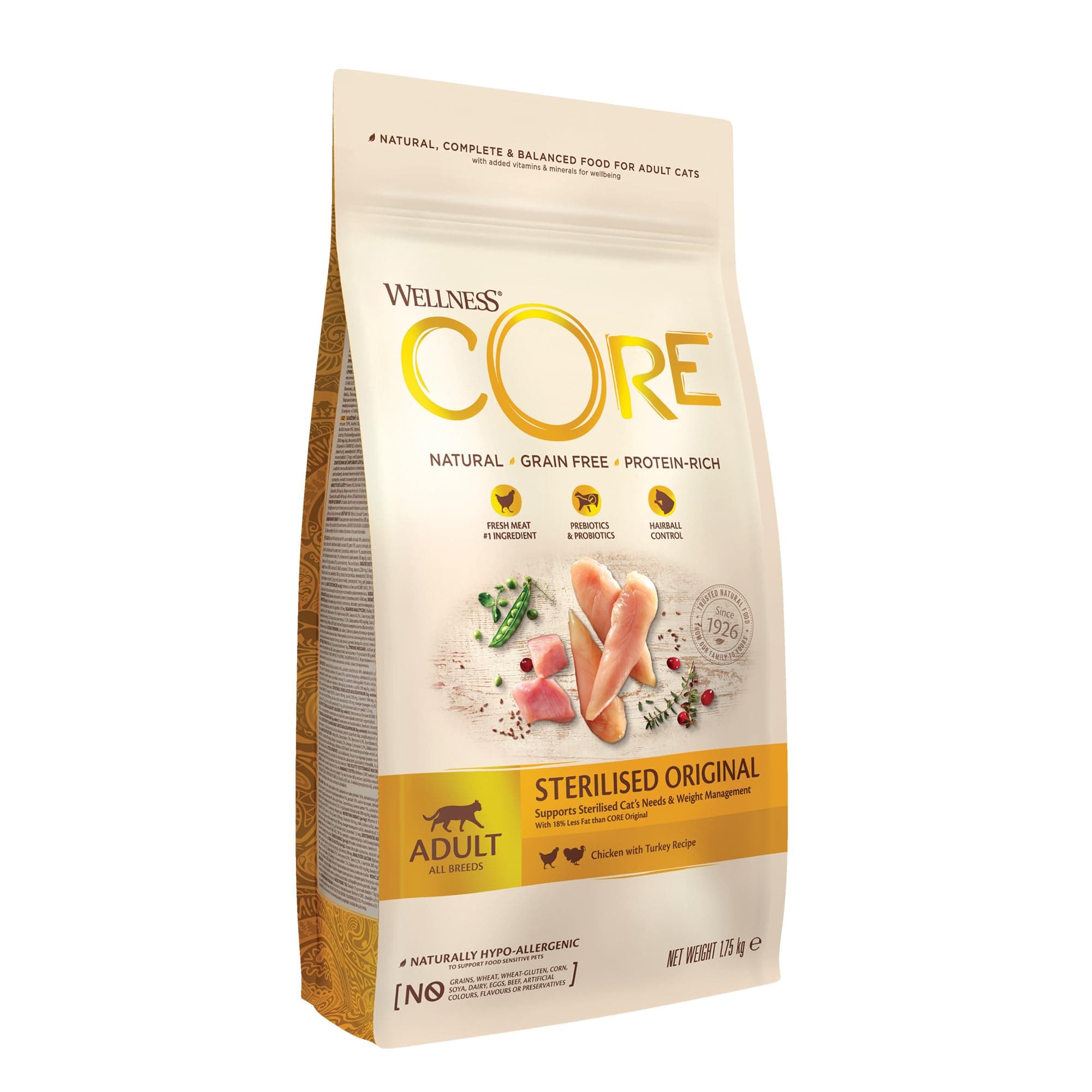 Wellness CORE Sterilised Original 1.75 kg, Chicken & Turkey – Dry Cat Food
