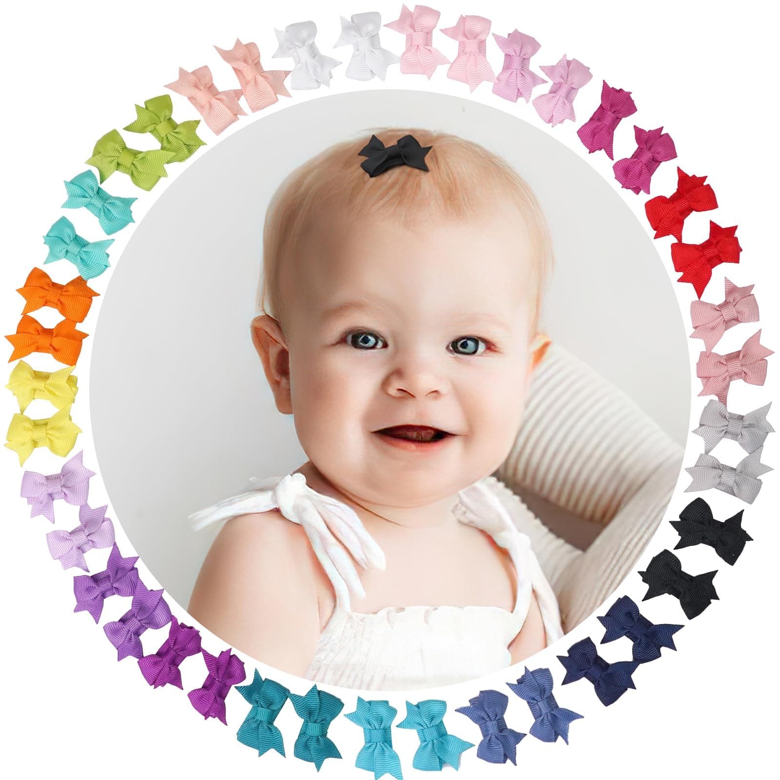 Baby Girl Mini Hair Bows Clips, 1.4 inches Grosgrain Ribbon Small Clips
