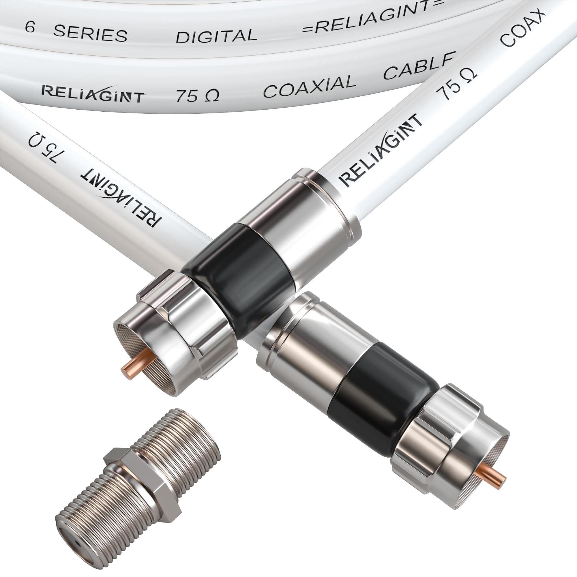 RELIAGINT 30ft RG6 Coaxial Cable, 75 Ohm High-Speed Coax Cable, White