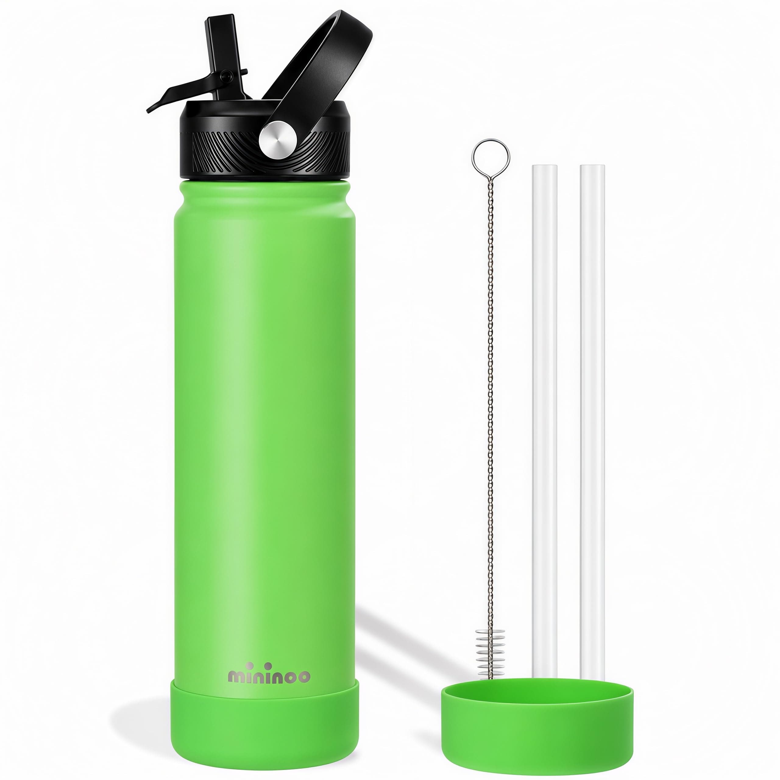 mininoo 24 oz Insulated Water Bottle with Straw, Stainless Steel Double Wall Vacuum with Straw Lid, Leak Proof, BPA Free, Keep Cold for 24H & Hot for 12H, Red