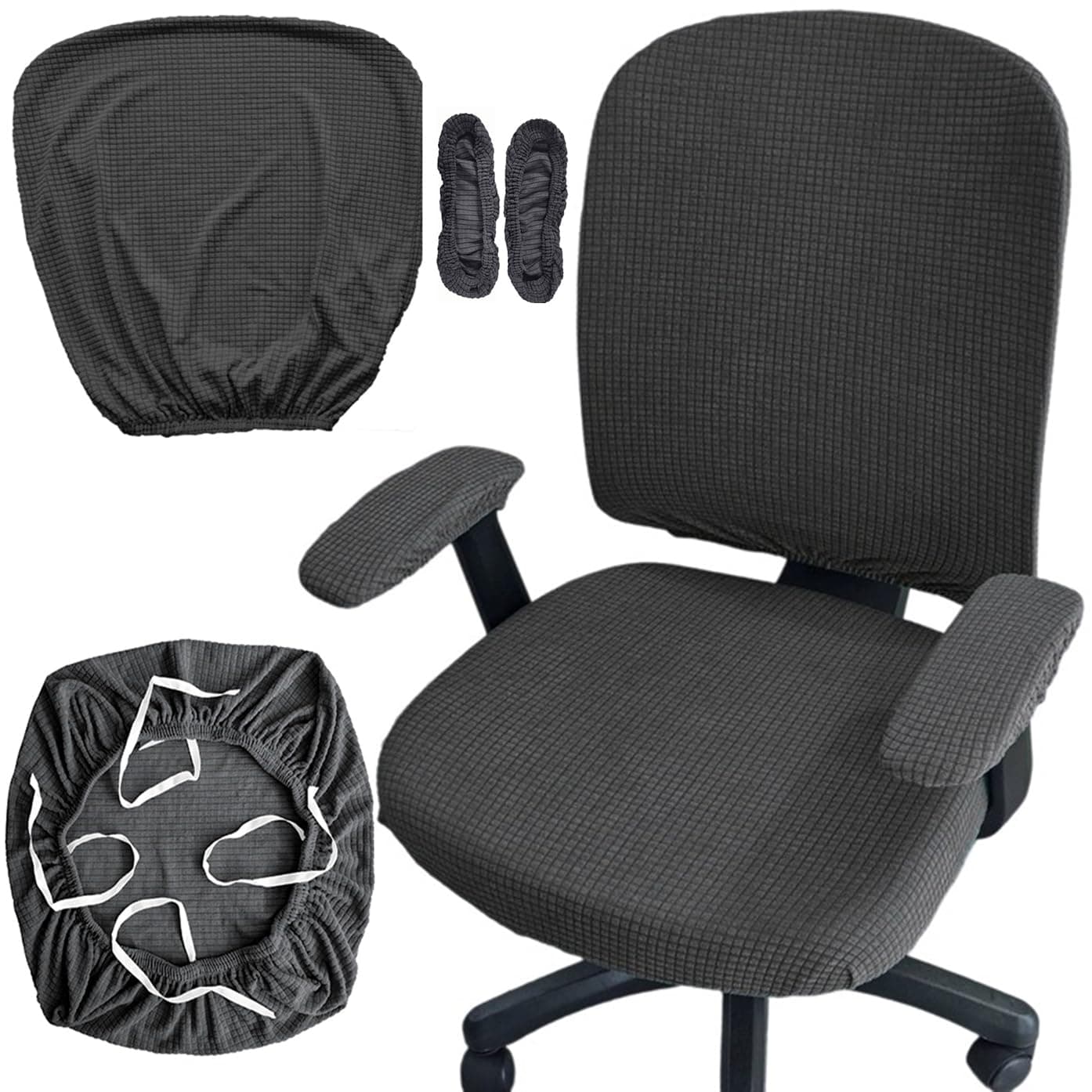 4 Pcs Office Chair Covers Set Stretchable Protective Rotating Computer Chair Seat Covers with Armrest Covers (Dark Grey)