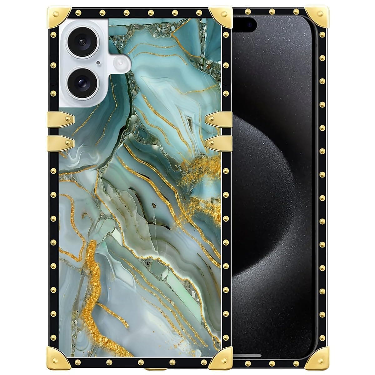 WANKBLC Compatible with iPhone 16 Plus Case, Golden Texture Marble Veining Luxury Golden Decoration for Girl Women Soft TPU Shockproof Protective Hard PC Back iPhone 16 Plus Case