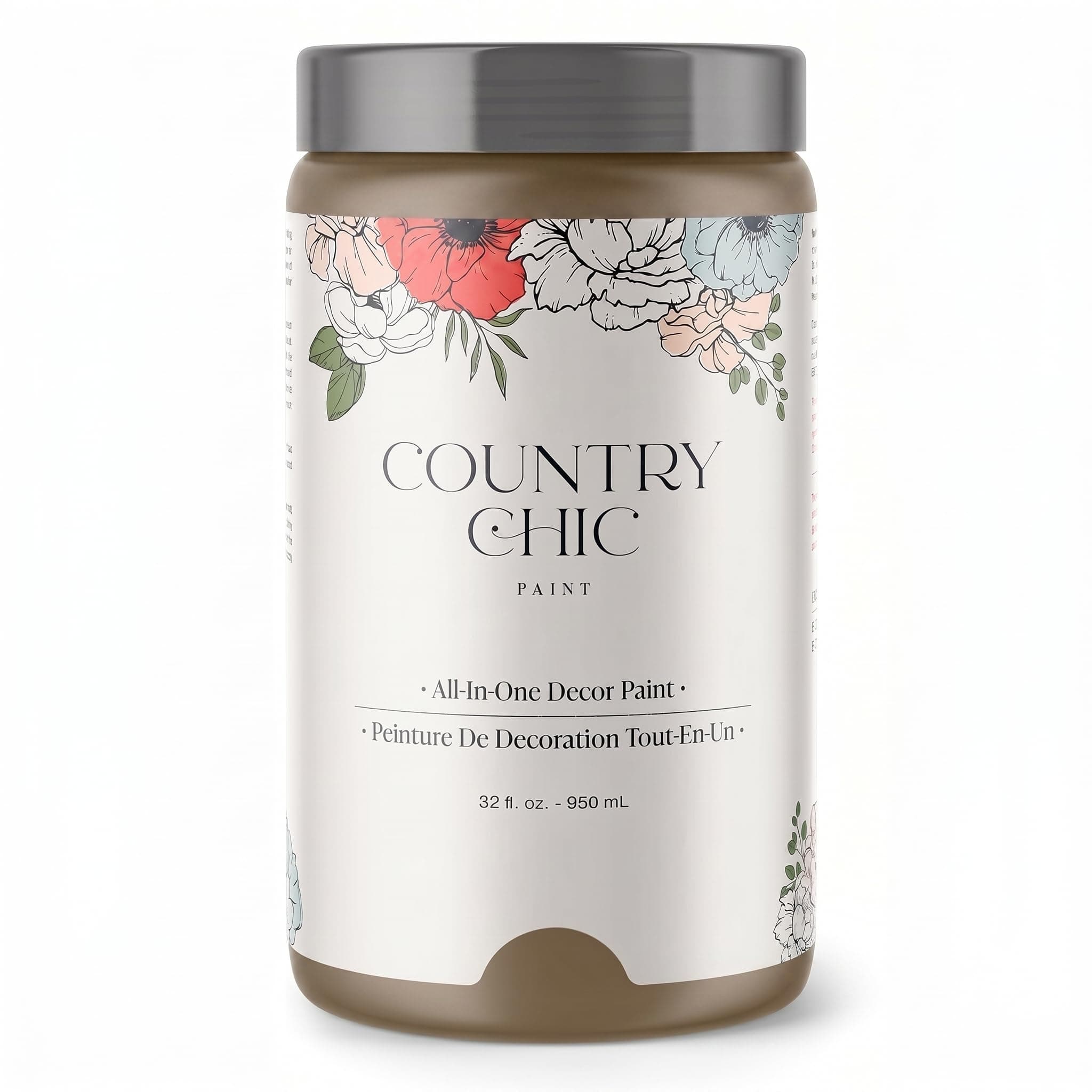 Country Chic All-in-One Chalk Paint for Furniture, Cabinets, Home Decor, Eco-Friendly, Matte Finish, Built-In Primer & Top Coat for Wood, Metal - Driftwood (Brown) - Quart 32 oz (950 ml)