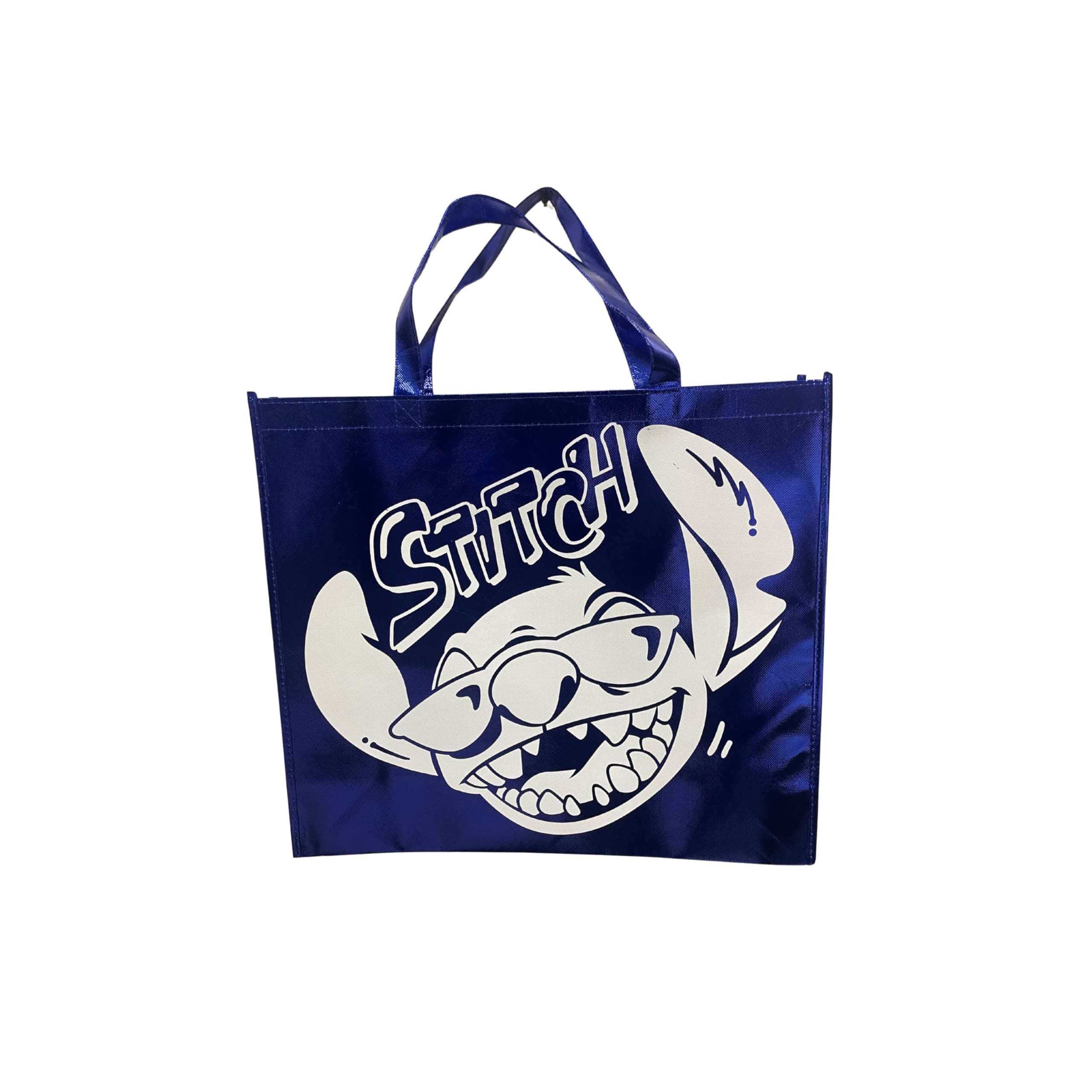 Disney's Stitch From Lilo and Stitch Movie Blue Metallic Looking Chrome Foil Giant Extra Large 26" inch Reusable Tote Bag