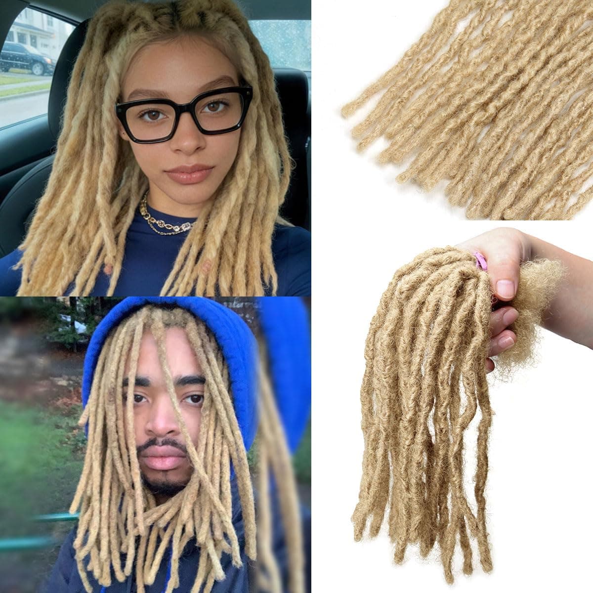 Siphis 12 inch 30 Stands 0.6cm Interlocking Loc Extensions Human Hair, Dreadlock Extensions Human Hair Handmade Permanent Dreads Extensions for Men/Women/Kids Blonde(12 inch 30 Strand #613 0.6cm)