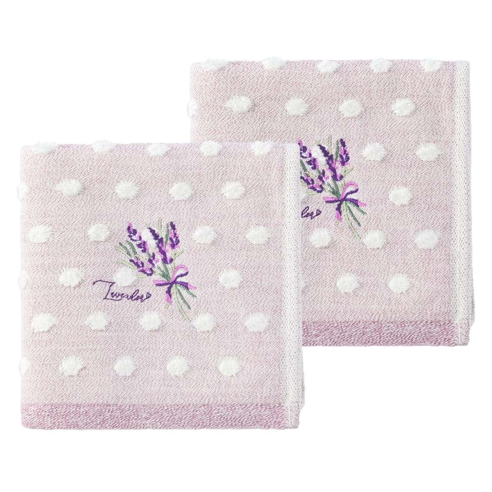 YiLUOMO Polka Dot Hand Towel Set of 2 Lavender Embroidered 100% Cotton Super Soft Highly Absorbent Decorative Hand Towels for Bathroom(13x 29 Inch, Lavender & White)