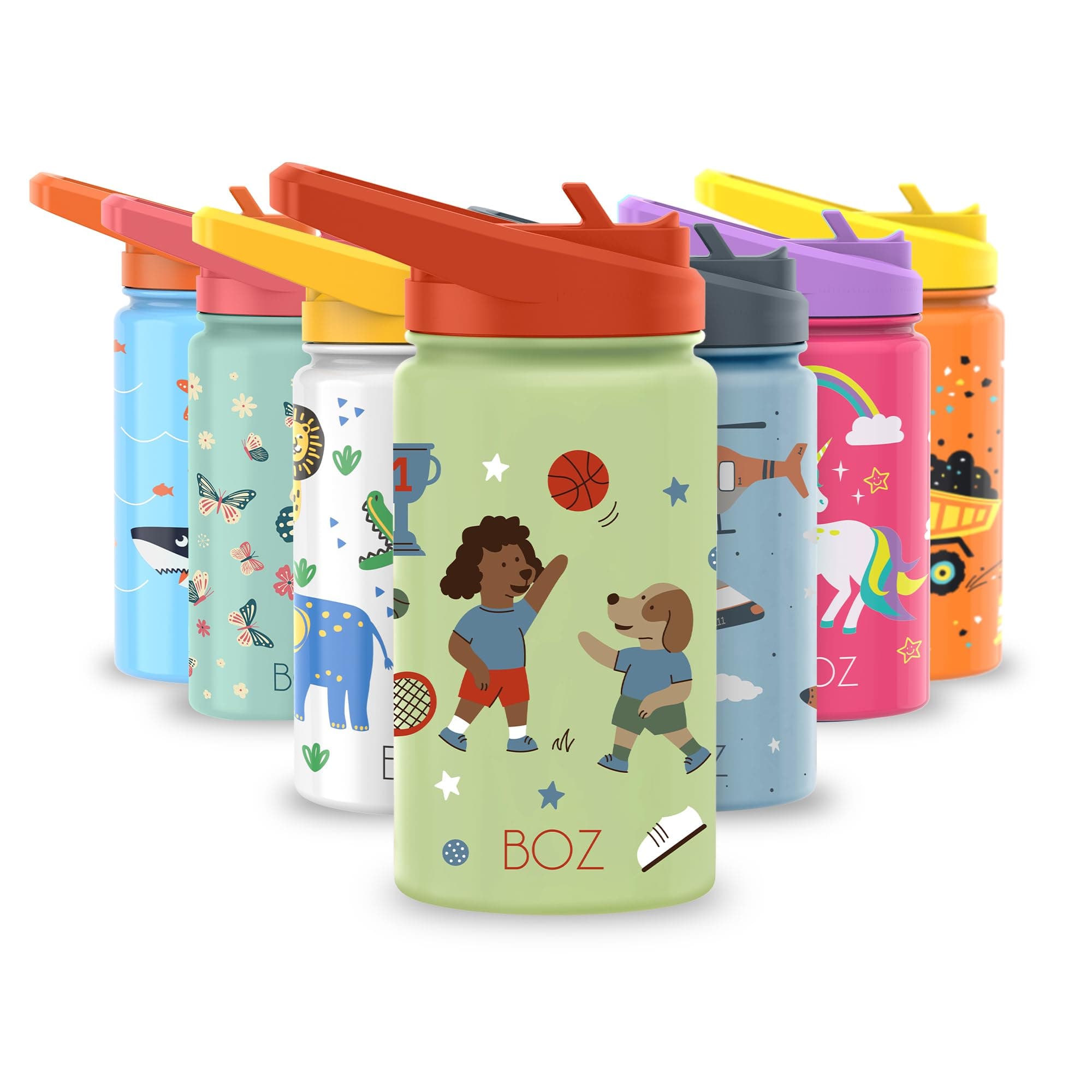 BOZ Kids Insulated Water Bottle with Straw, 14oz (Dogs Sports)