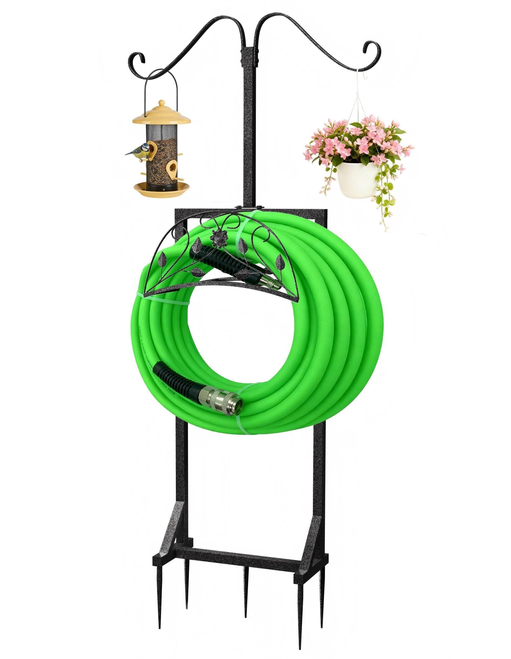 AESOME Garden Hose Holder Outside: Heavy-Duty Hose Reel with 2 Shepherds Hooks Lawn Yard