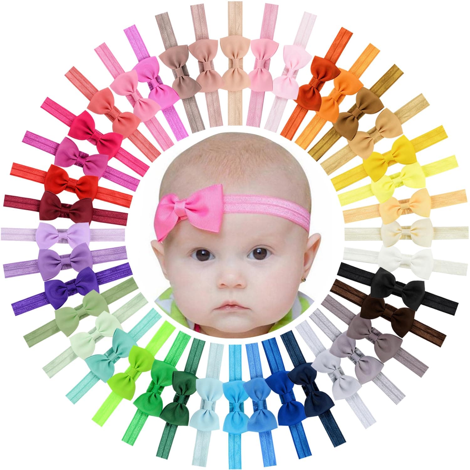 WillingTee 40 Colors Baby Girls Headbands Tiny Bows Elastic Headwrap