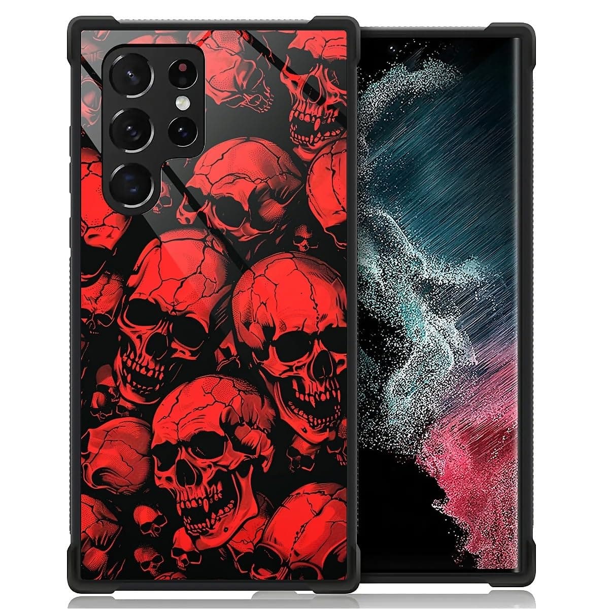 WANKBLC for Samsung Galaxy S23 Ultra Case, Shockproof Protective for Man Women Non-Slip for Samsung Galaxy S23 Ultra Horror Manga Style Red Skulls Crazy Pattern