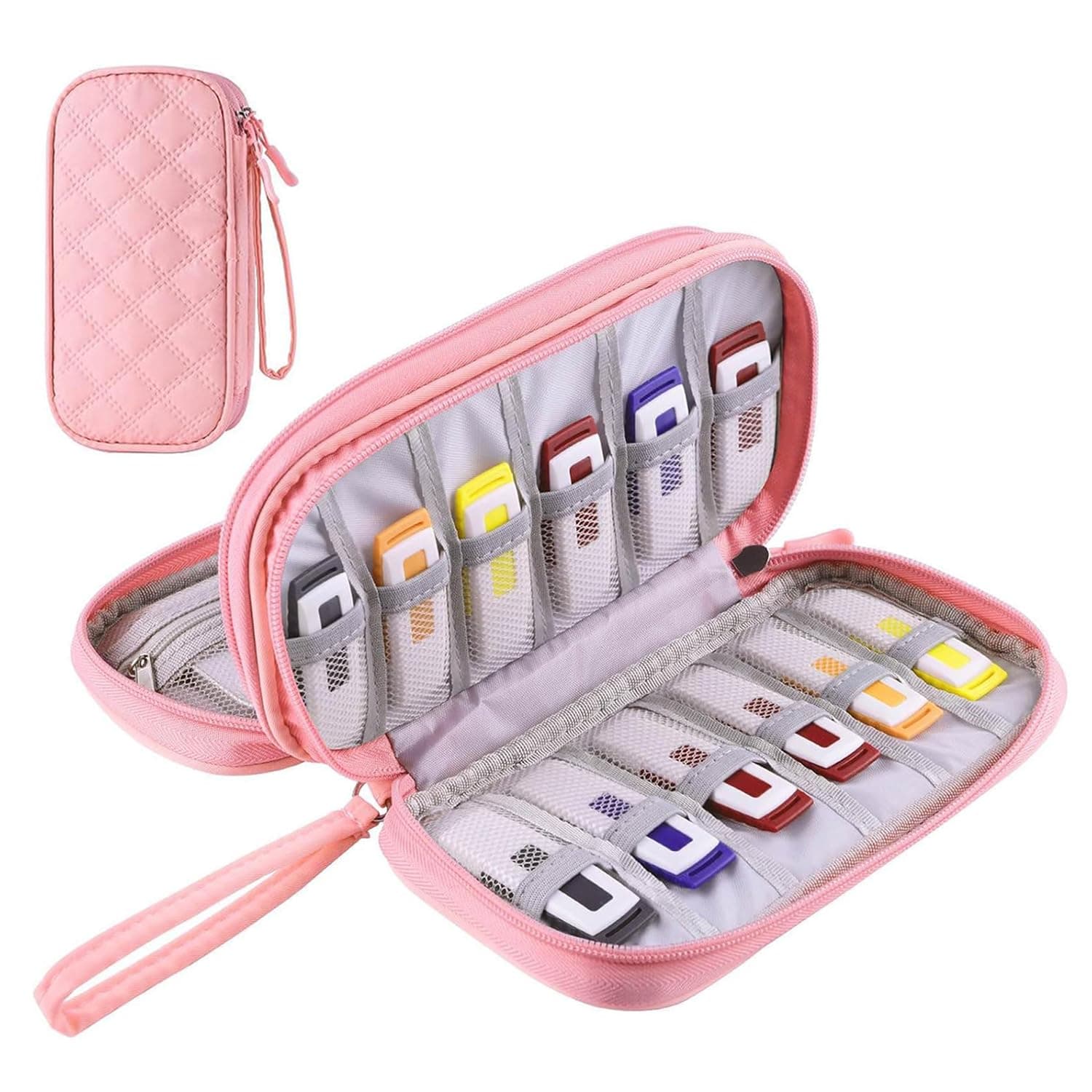 Weemia USB Flash Drive Case, Portable Storage Bag for Samsung/Sandisk/Jump Drive USB Flash Drives, Thumb Drive, USB Memory Stick, SD Card, Cable, etc, with 18 Slots (Pink)