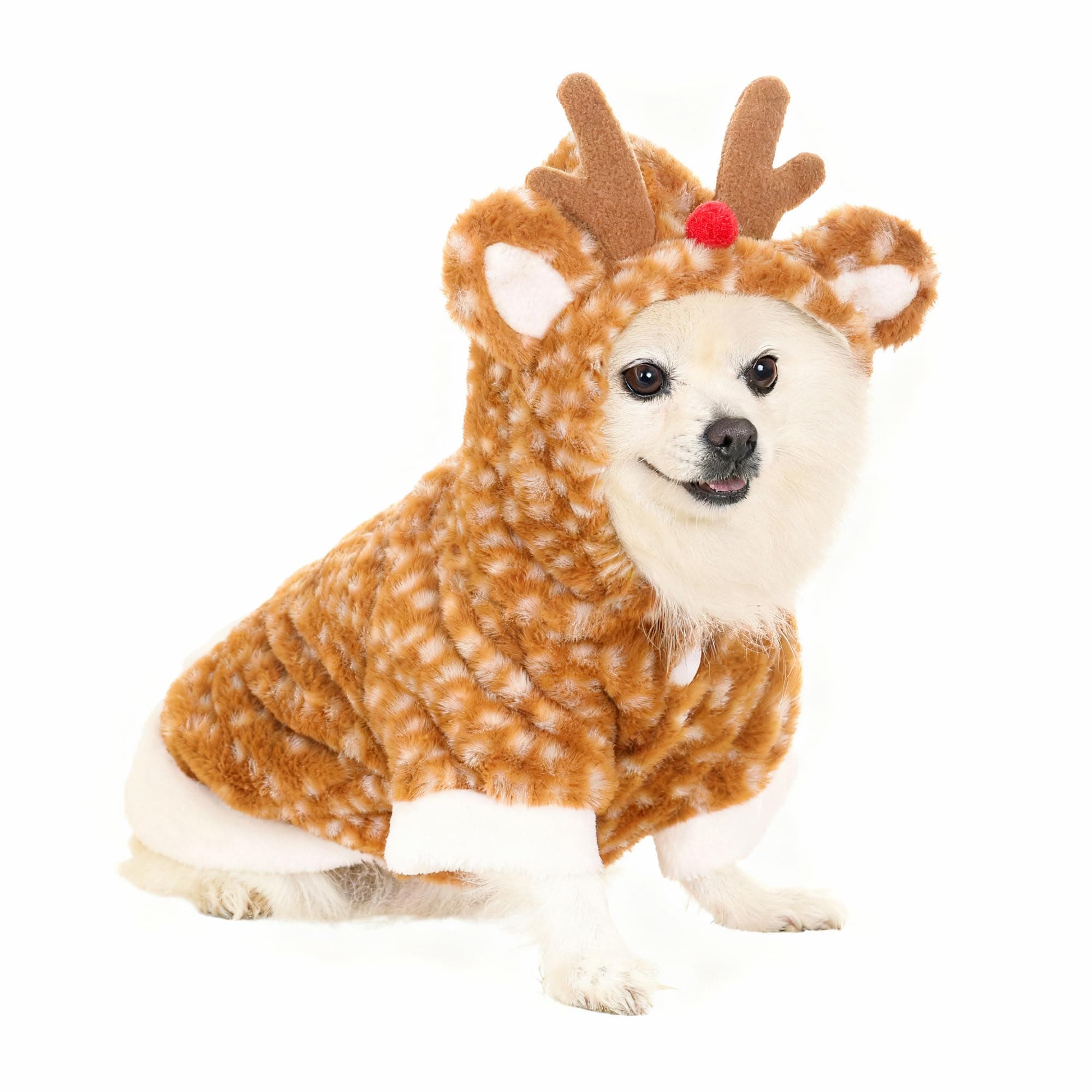 Filhome Dog Christmas Costume Reindeer Dog Outfit Fluffy Christmas Clothes Moose Coat Winter Pet Hoodies Cute Cosplay Santa Pet Clothes Coat Outfits for Small Medium and Large Dogs Costumes (L)