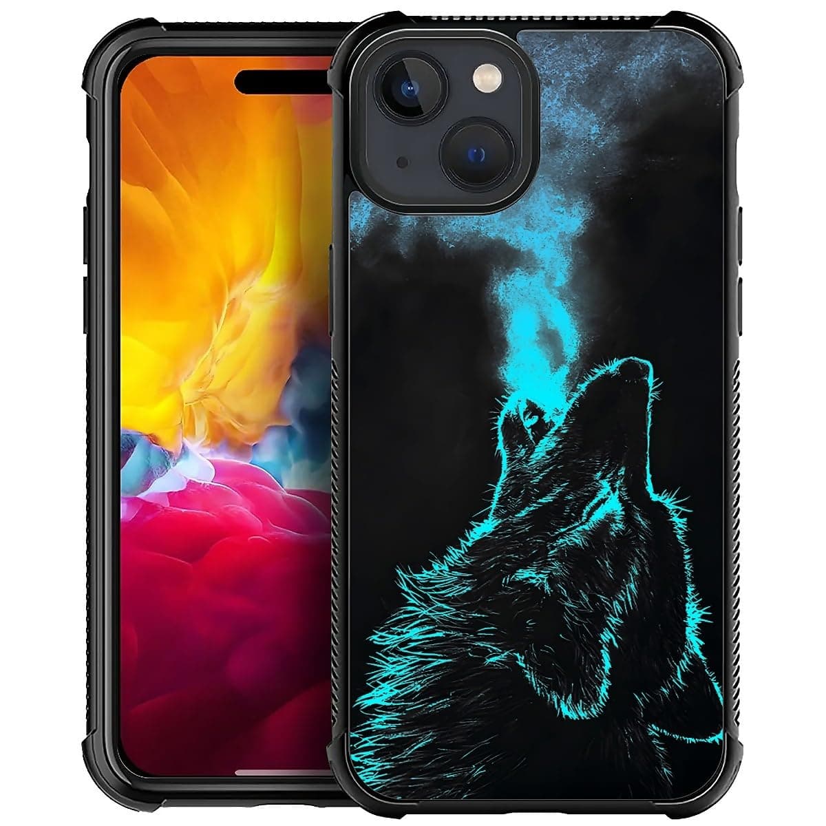 FKBRCL4U for iPhone 15 Plus Case, Blue Breathing Wolf Pattern Graphic Design Girl Boy Soft Silicone Hard Acrylic Shock Protection for iPhone 15 Plus