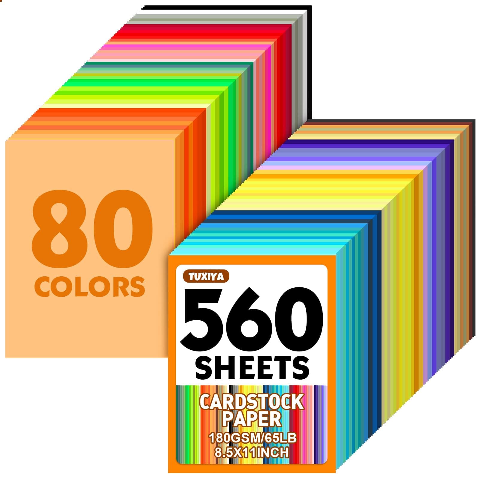 560 Sheets 8.5" X 11" Colored Cardstock, 80 Assorted Colors Construction Paper Card Stock Printer Paper for Printing, Card Making, DIY Crafts, Kids School Supplies,Party Decorations (180 GSM)