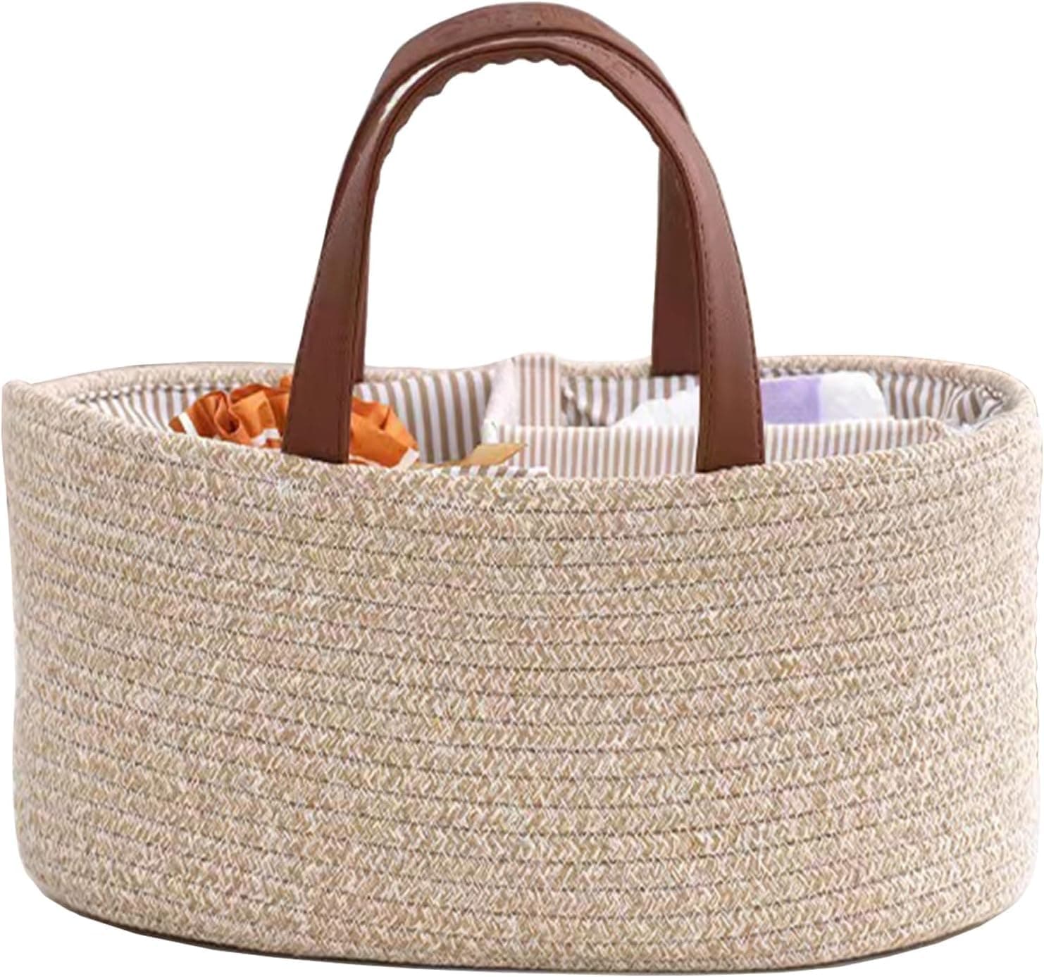 MCHERRY Baby Nappy Caddy, Nappy Organiser, Stylish Nursery Bohemian Cotton Rope Storage Basket, Portable Car Organizer with Removable Inserts, Baby Shower Basket, 38 x25 x18 CM (Brown)