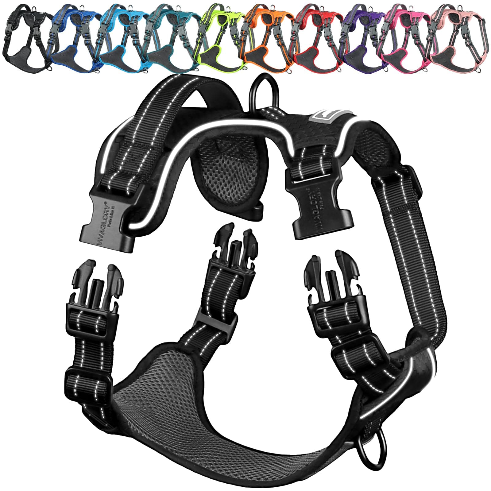 VIVAGLORY No Pull Dog Harness Vest Harness, L, Black - Patterned