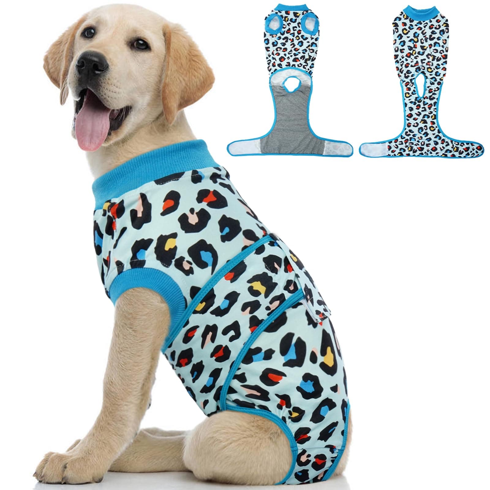 Kuoser Surgical Recovery Suit for Dogs Cats, Pet Leopard Printed Recovery Shirt After Surgery for Abdominal Wounds, Dog Cone E-Collar Alternative Spay Bandages Onesie, Dog Anti Licking Snugly Suit