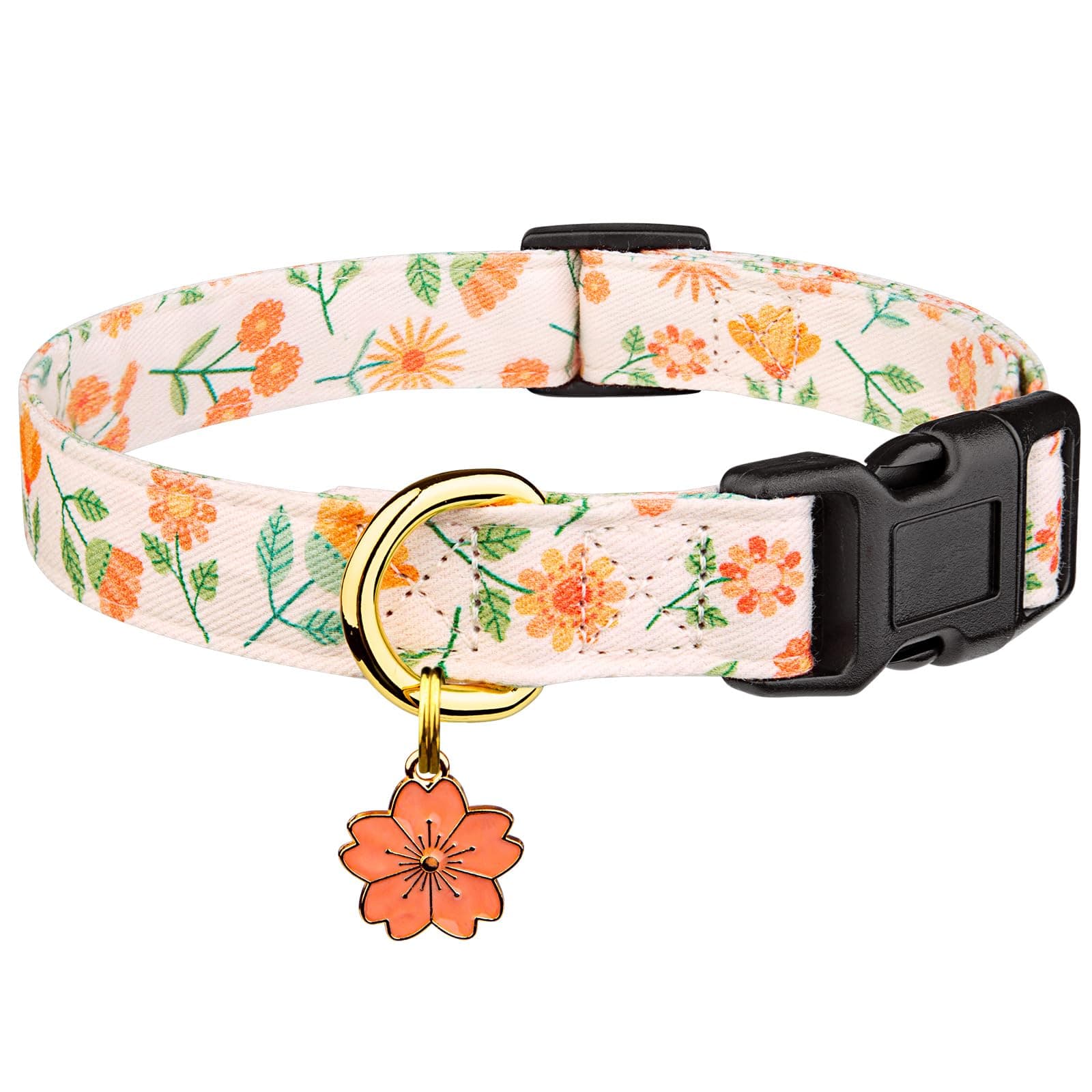 Cotton Dog Collar Pink Sunflower with Pendant Cute Dog Collar L