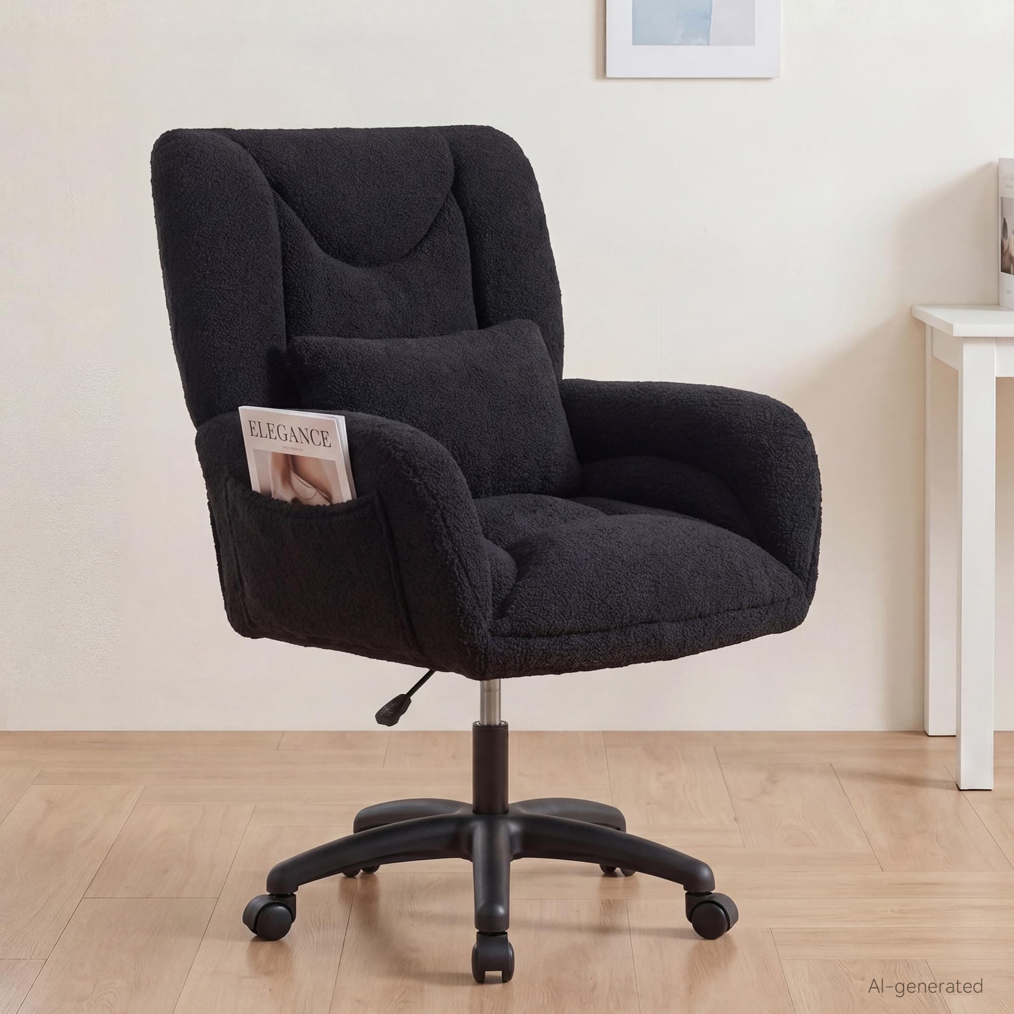 FOXHUNTER Oversized Office Chair with Wheels&Lumbar Pillow Teddy, Black