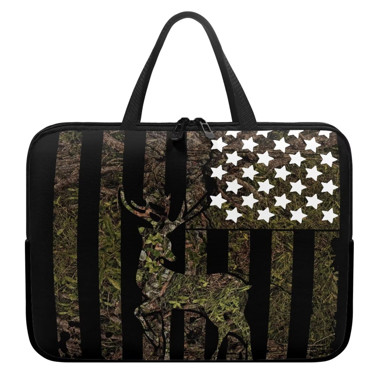 Suobstales Deer Camo American Flag Pattern Laptop Sleeve Case with Handle, Waterproof Notebook Computer Pocket Case Lightweight Tablet Briefcase Bag Carrying Bag Laptop Bag, 10 Inch