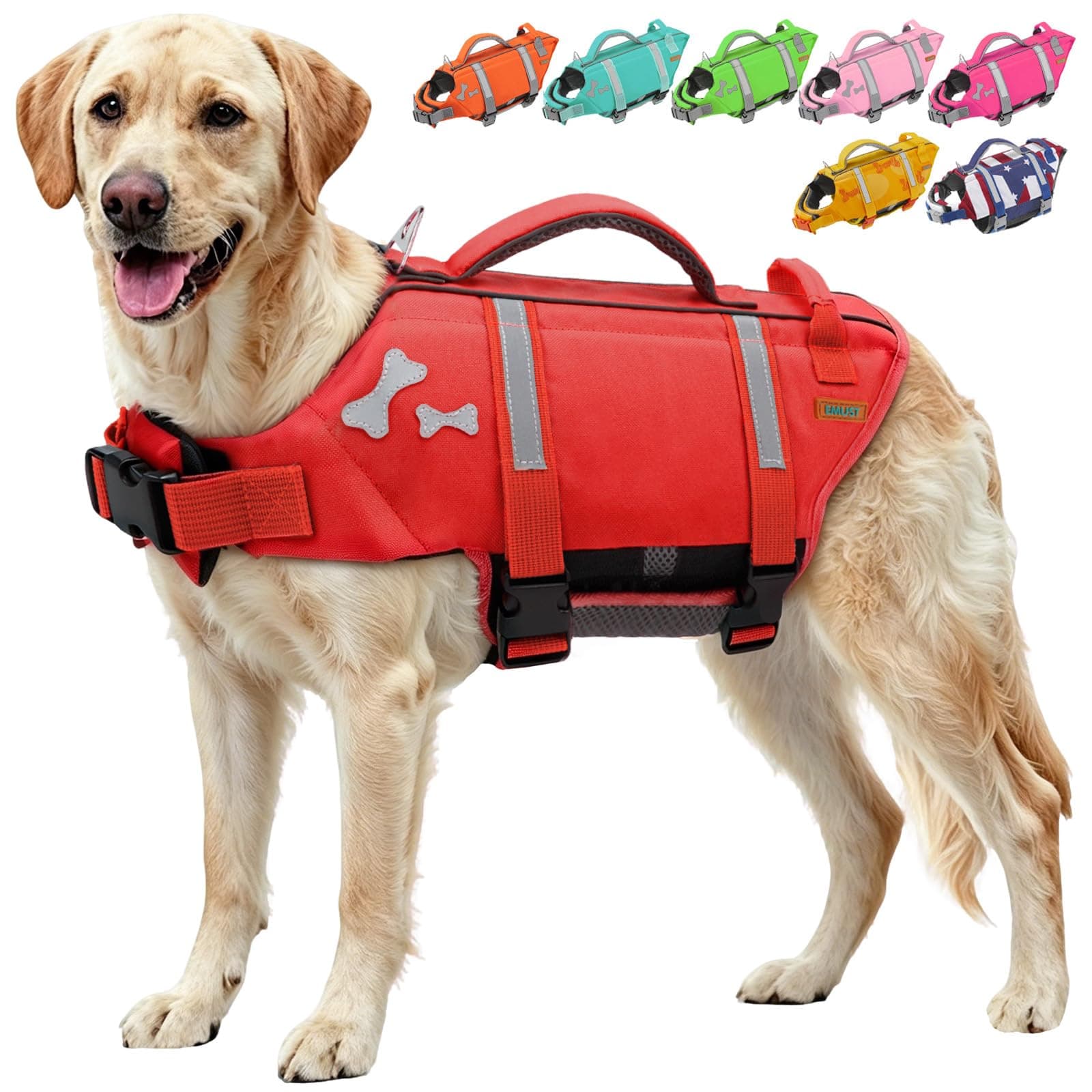 EMUST Dog Life Jacket Large Breed, Dog Life Vests with 2 Rescue Handle, XXL