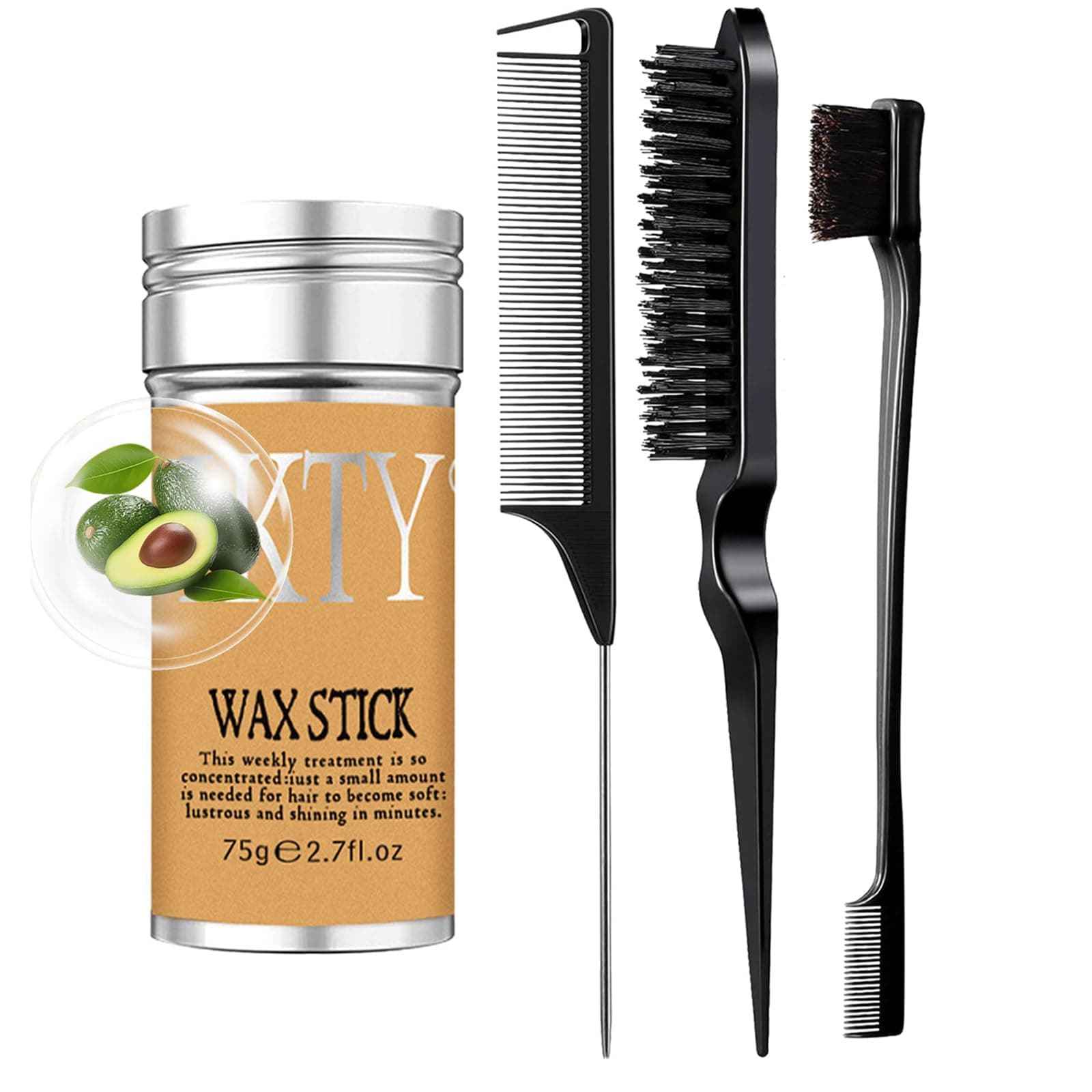 Slick Back Hair Brush, Hair Wax Stick 4Packs Set - Wax Sticks for Hair Flyaways, Baby Hairs, Edge Control - Sleek Ponytail & Bun Accessories for Women Kids & Girls