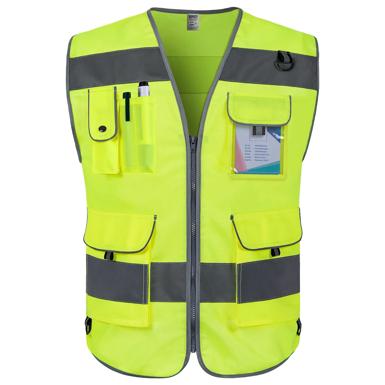 TCCFCCT Hi Vis Vest 9 Pockets High Visibility Reflective Safety Vest for Men Women, Safety Construction Vest with Reflective Strips, Meets ANSI/ISEA Standards, (CA-Yellow Medium)