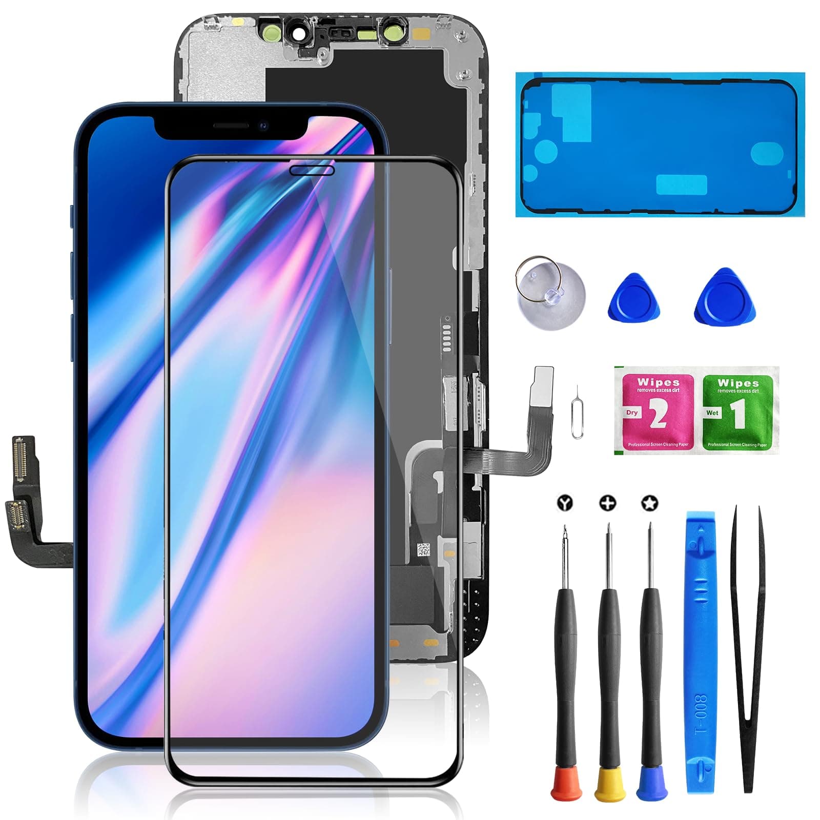 for iPhone 12/12 Pro Screen Replacement 6.1", Bsz4uov 3D Touch Screen LCD Display Digitizer for 12/12 Pro Cell Phone Repair Kits+Waterproof Frame Sticker+Tempered Protector