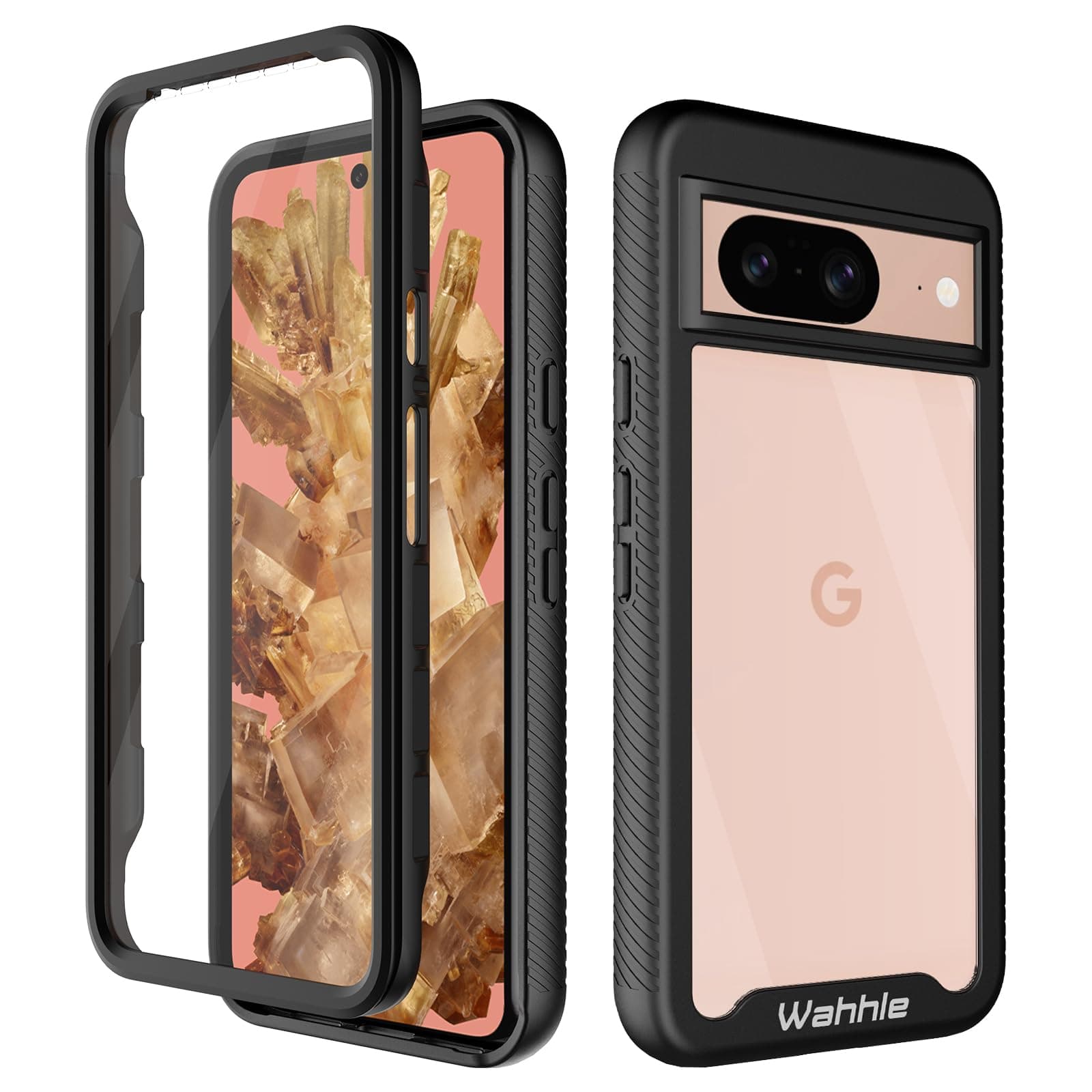 wahhle Case Compatible with Google Pixel 8, Built-in Screen Protector, Full Body Shockproof Slim Fit Protective Phone Case for Men Women, Black and