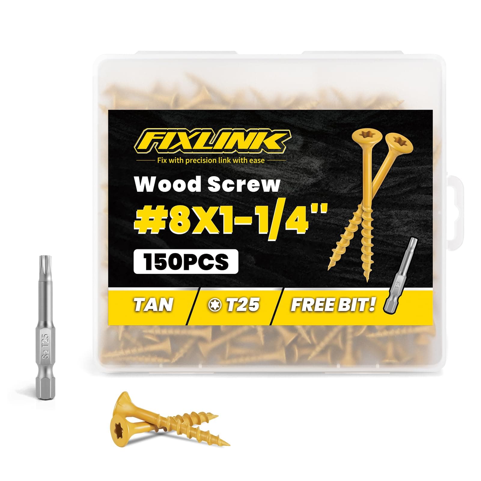Wood Screws 1-1/4 Inch, FIXLINK Deck Screws #8 x 1-1/4", 310 PCS, Epoxy Coated, T25 Star Bit Above 1500 Hour Salt Spray Coating Outdoor Decking Screws Excellent Rust Resistant for Wood Fence, Tan