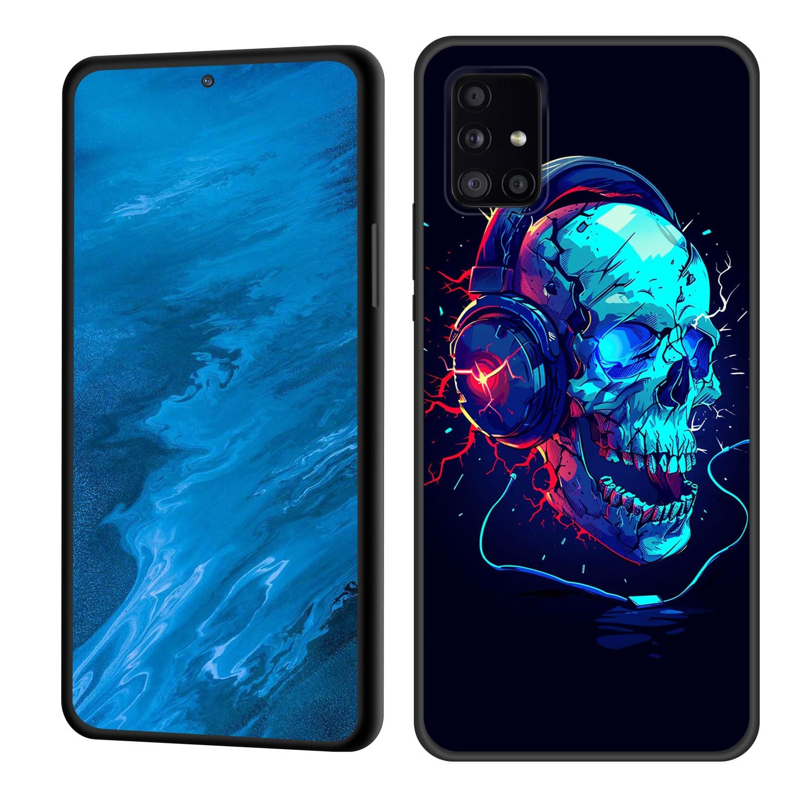 GFEWYTJYJ for Galaxy A31 Case,Premium Soft Silicone Rubber Full-Body Protective Anti-Scratch Shockproof Bumper Case for Samsung Galaxy A31,Neon Skull Headphone