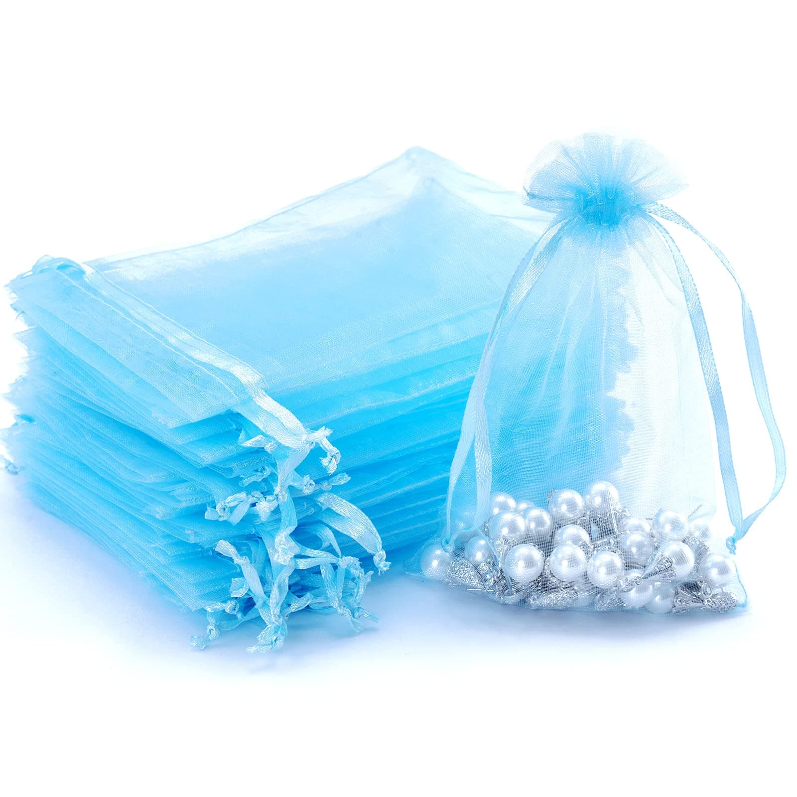 DoGeek 60pcs Organza Gift Bags 2.8" X 3.6" Organza Bags Jewelry Pouches Wedding Favour Bag with Drawstring (Baby Blue, 9 * 7 cm)