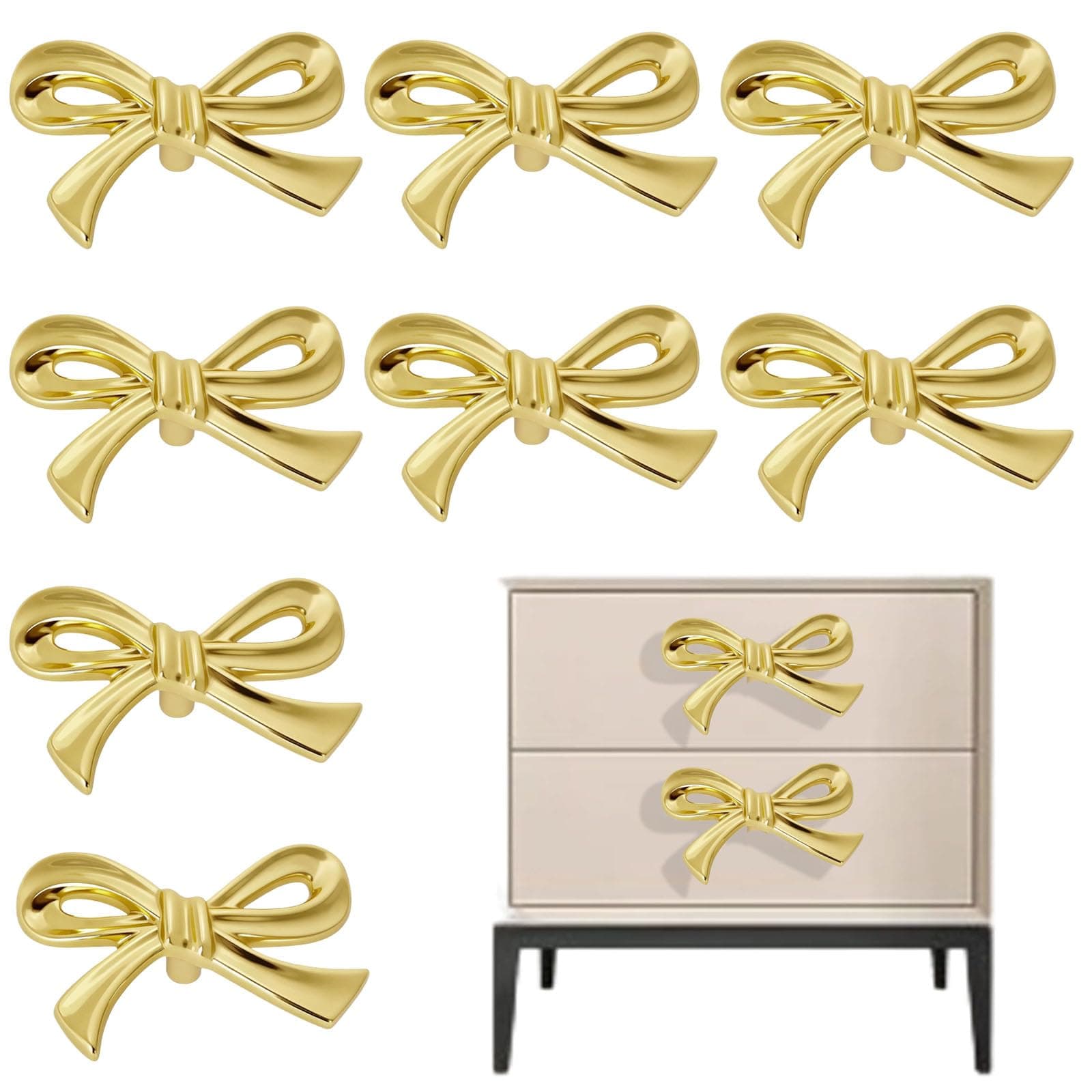 VOZTRZA 8 Pcs Vintage Bow-Shaped Dresser Knobs Solid zinc Alloy Gold Decorative Drawer Pull Handles for Girls Bedroom Nursery Room Desk Wardrobe TV Cabinet & Bookcase (Gold-8)