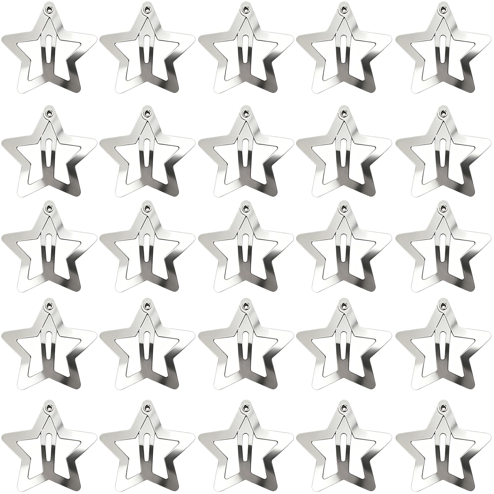YOOHUA 35PCS 1.2'' Star Hair Clips - Metal Non-Slip Snap Hair Clips, Silver Star Clips, Stars Hair Barrettes for Women and Girls