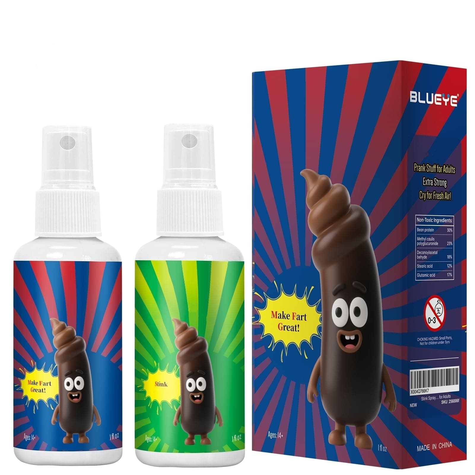 BLUEYE 2Packs Fart Spray Extra Strong,Potent Smell Like Fart Bomb,Hilarious Gag Gifts,Pranks Stuff for Adults,April Fools,Stocking Stuffers -Non Toxic Bad Gas